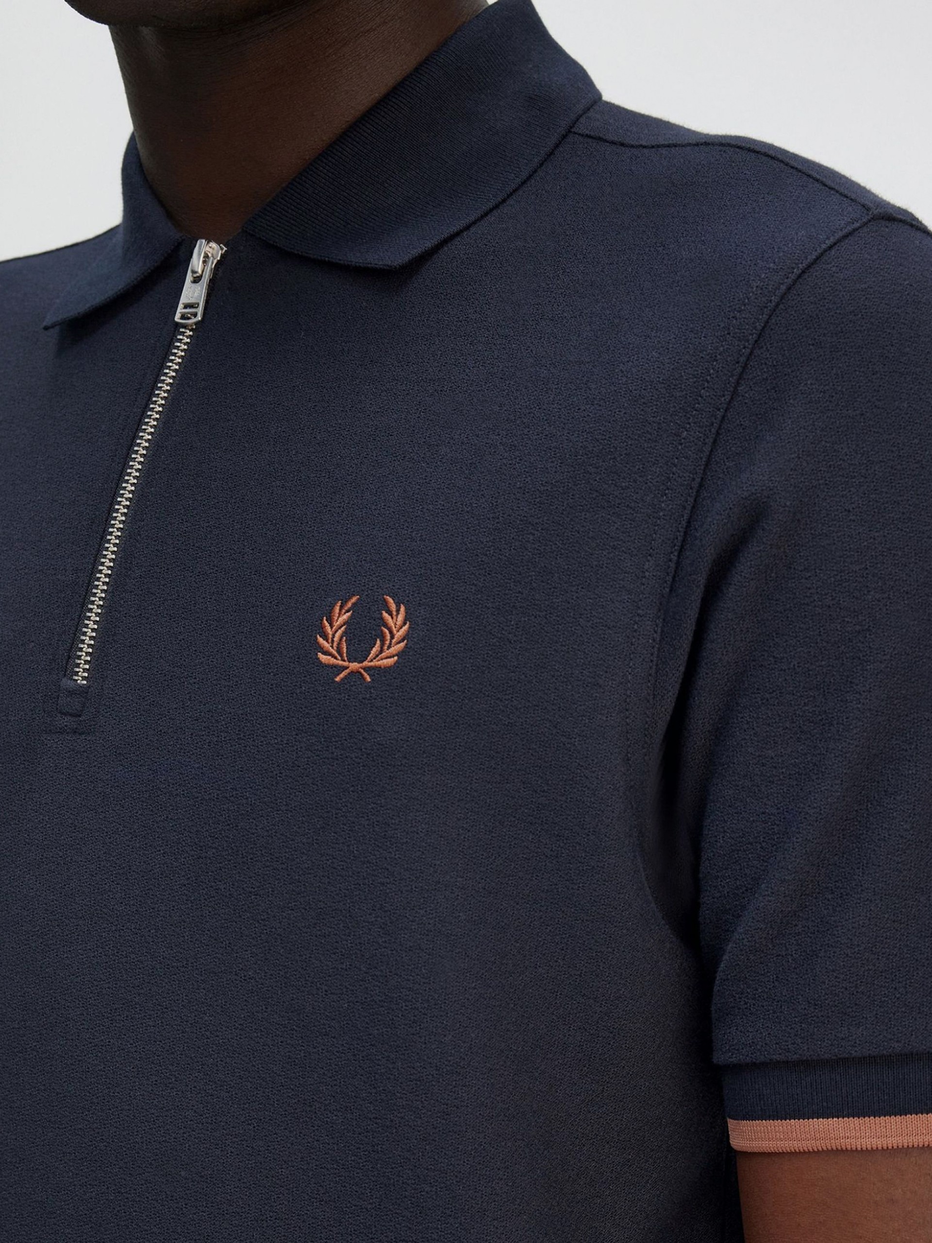 Fred Perry Crepe Piqué Zip Neck Blue Polo Shirt