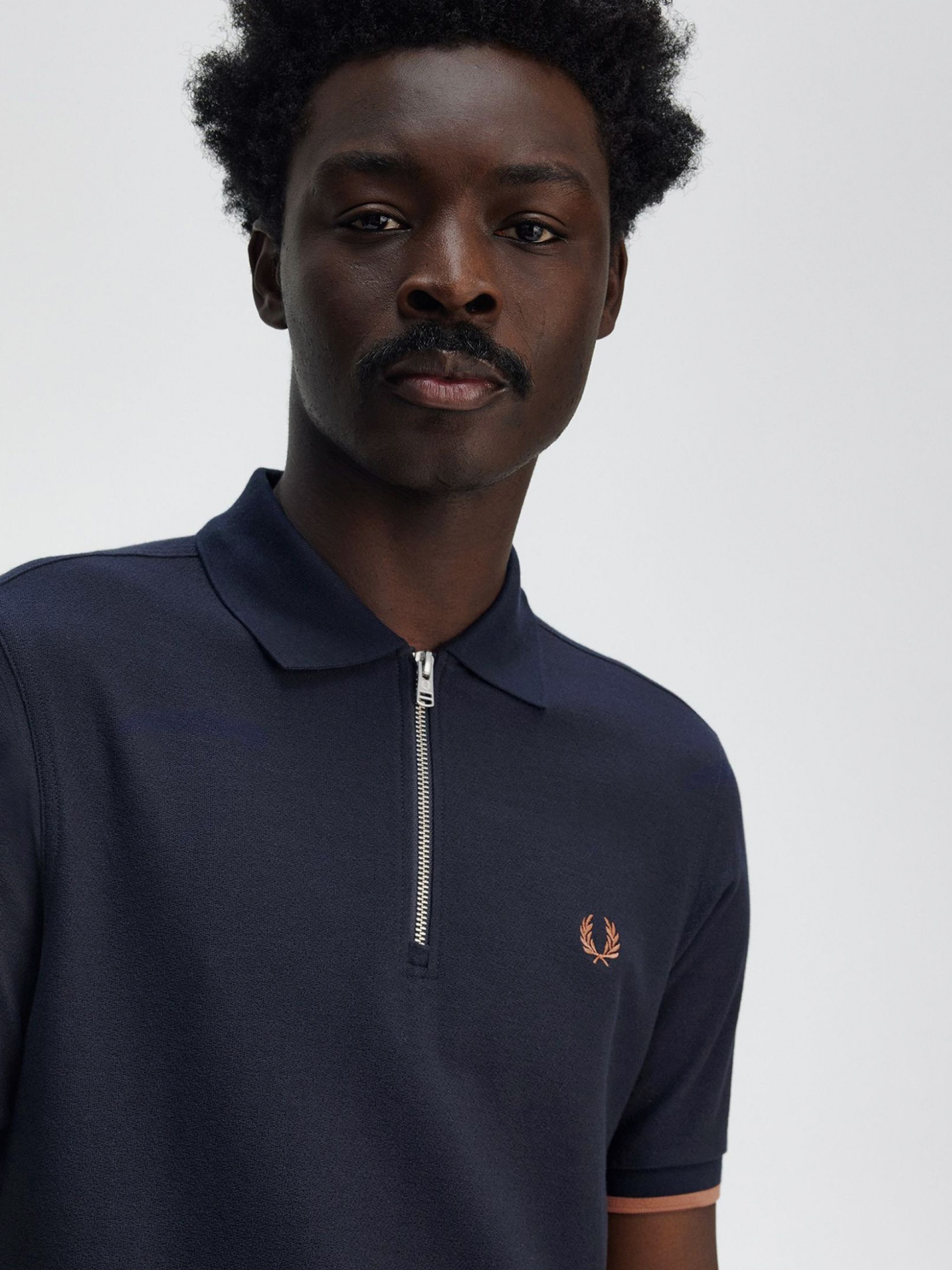 Fred Perry Crepe Piqué Zip Neck Blue Polo Shirt