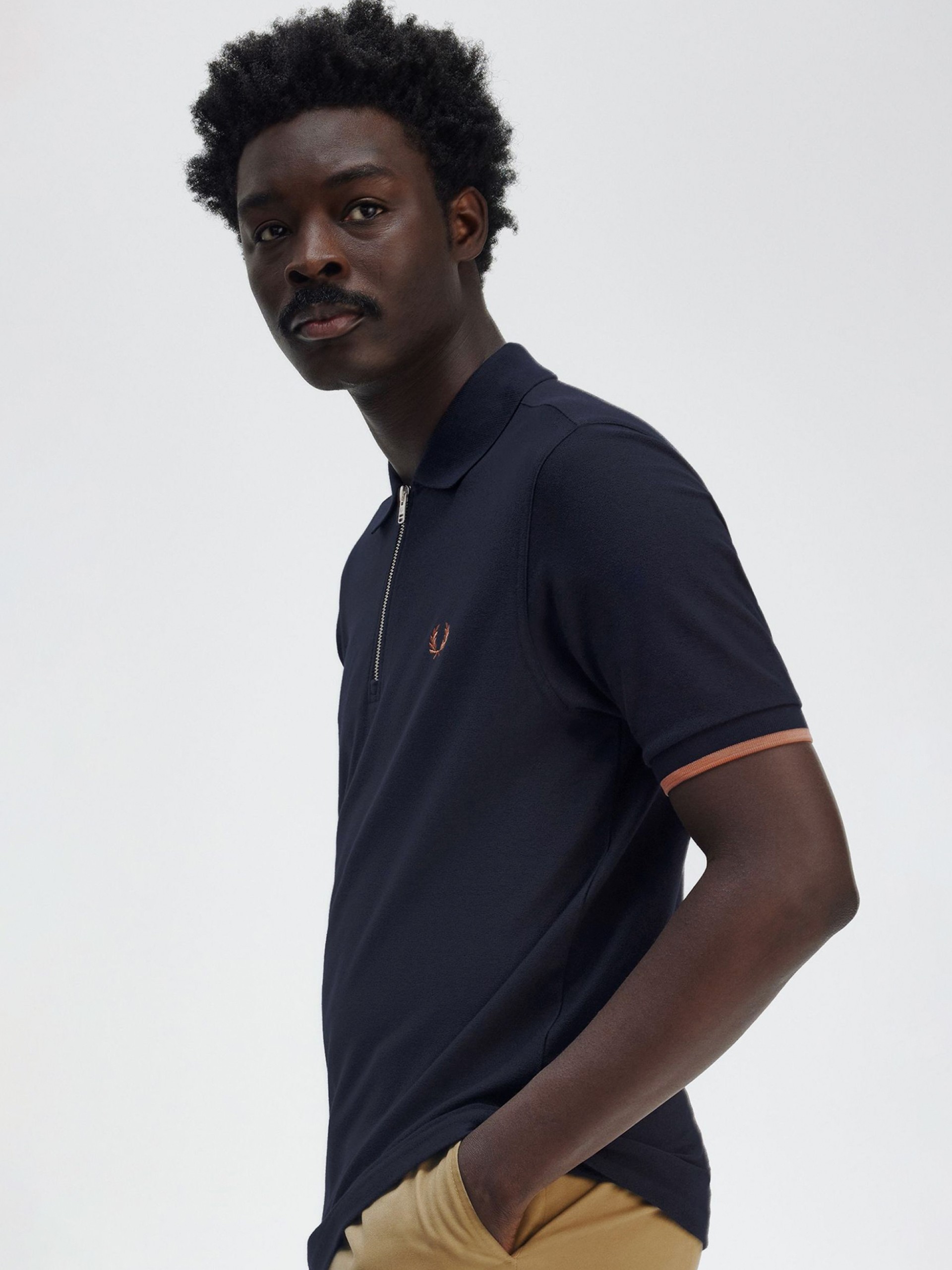 Fred Perry Crepe Piqué Zip Neck Blue Polo Shirt