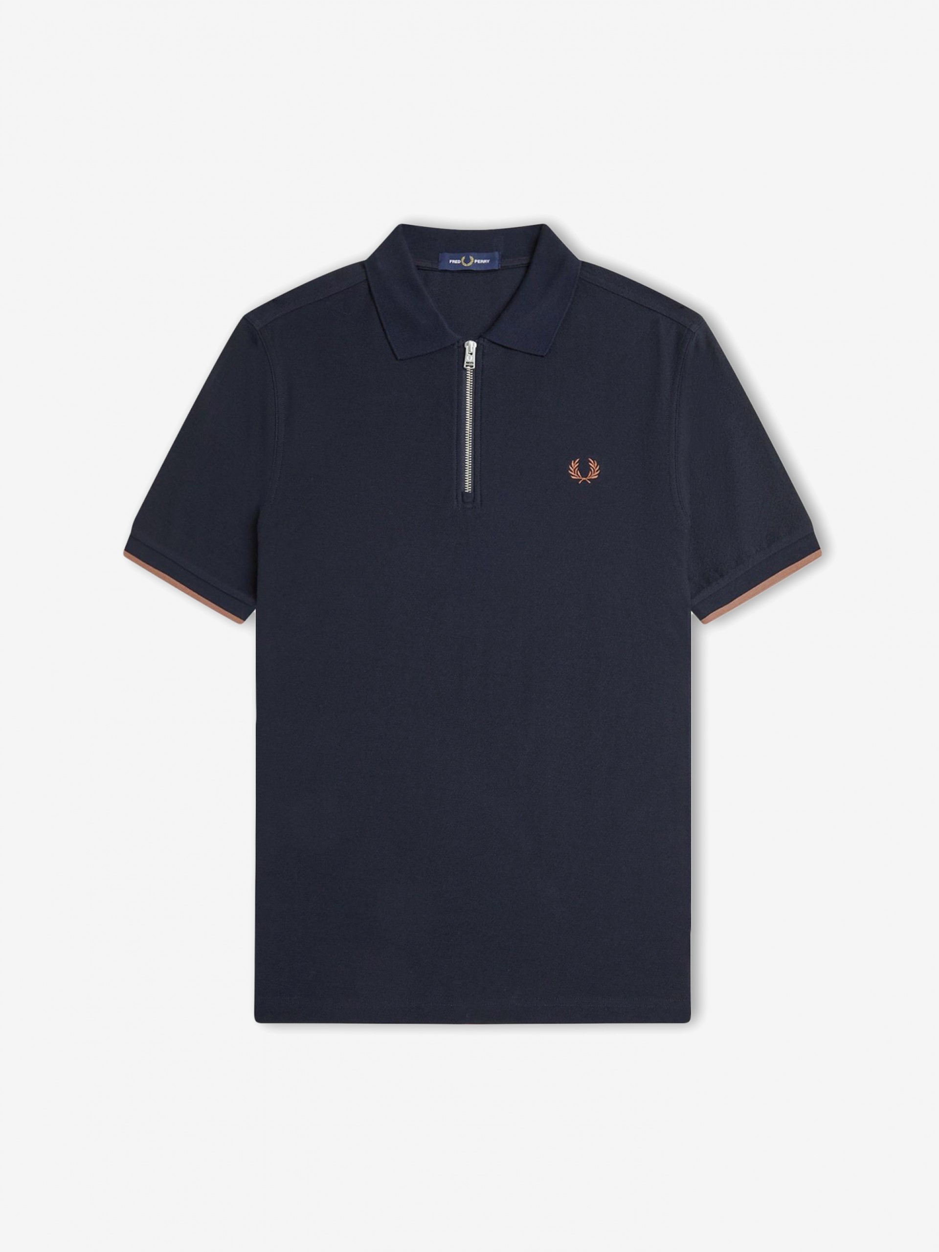 Fred Perry Crepe Piqué Zip Neck Blue Polo Shirt