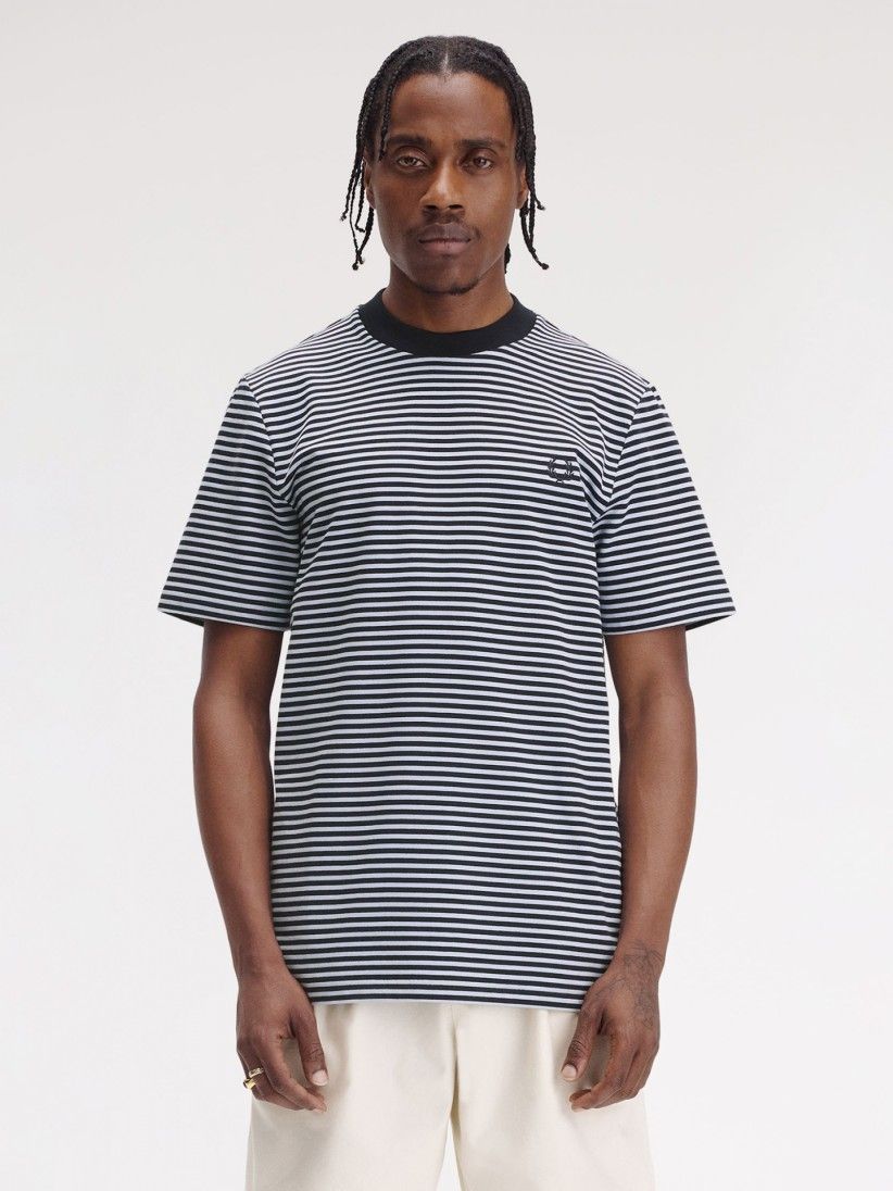 Camiseta Fred Perry Fine De Rayas Azul y Blanca