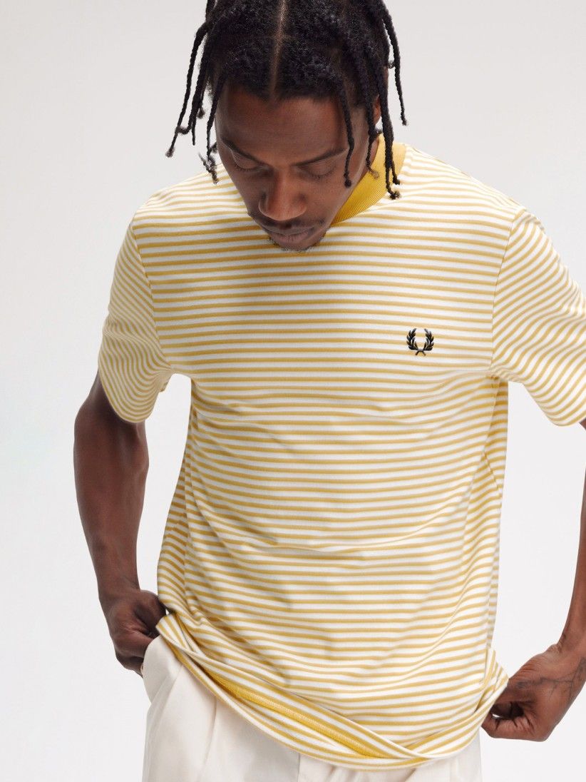 T-shirt Fred Perry Fine s Riscas Amarela e Branca