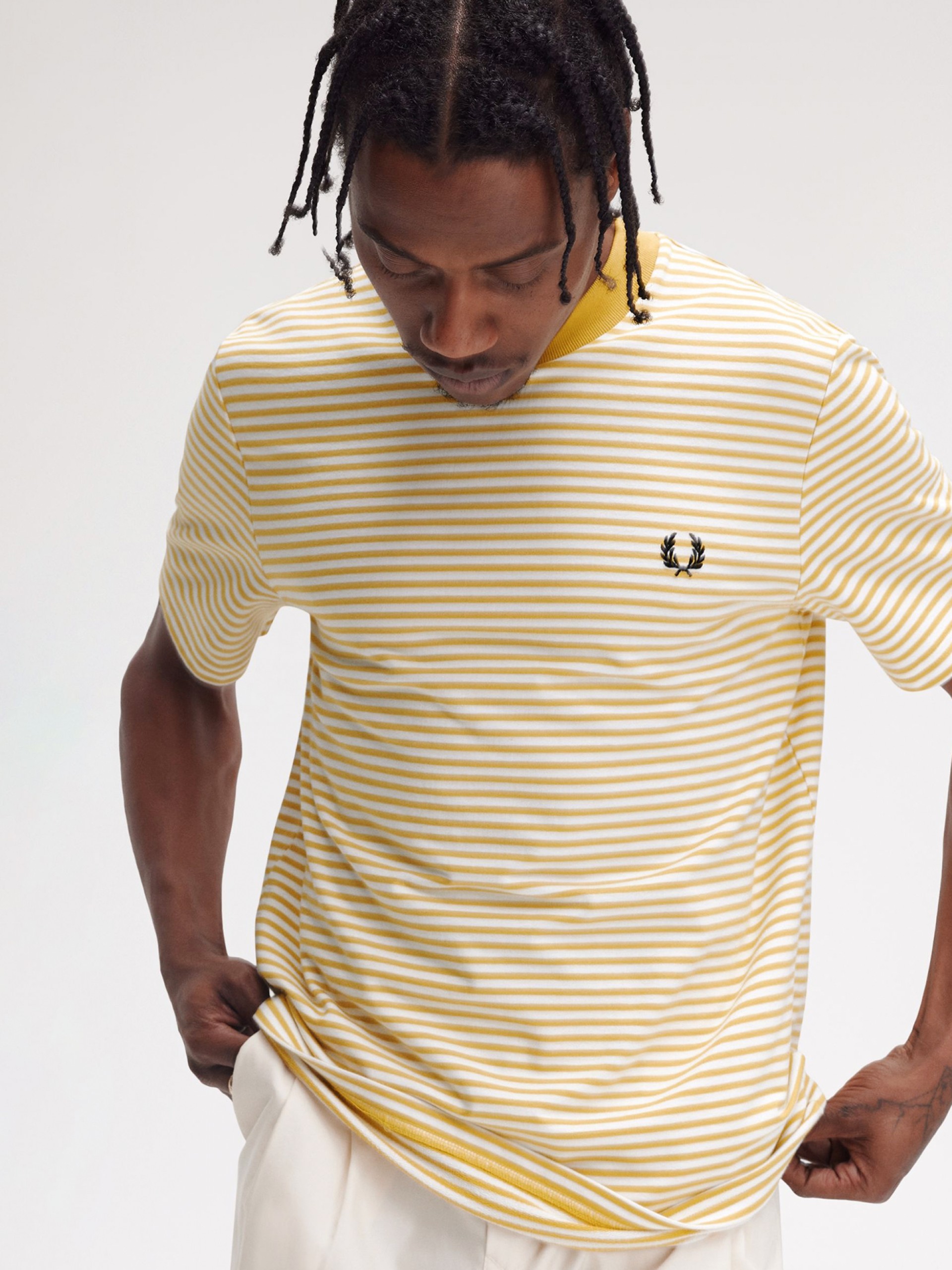 Fred Perry Fine Striped Yellow and White T-shirt