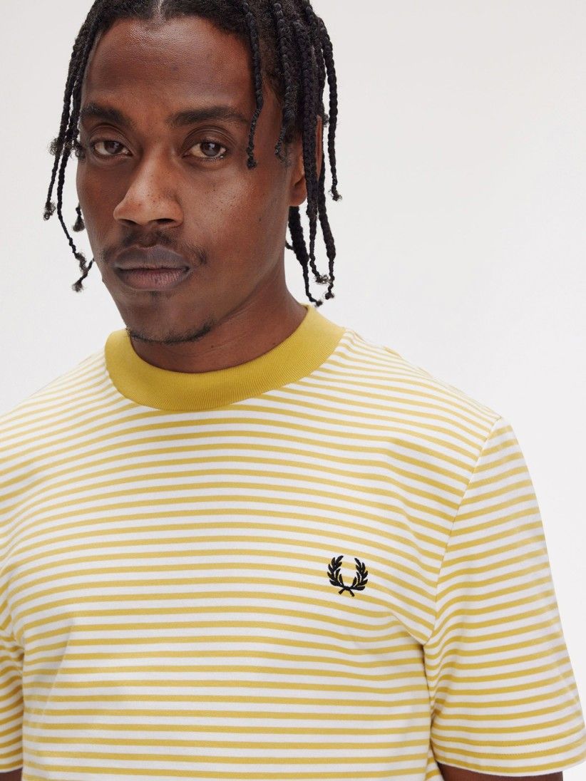T-shirt Fred Perry Fine s Riscas Amarela e Branca