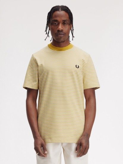 T-shirt Fred Perry Fine s Riscas Amarela e Branca