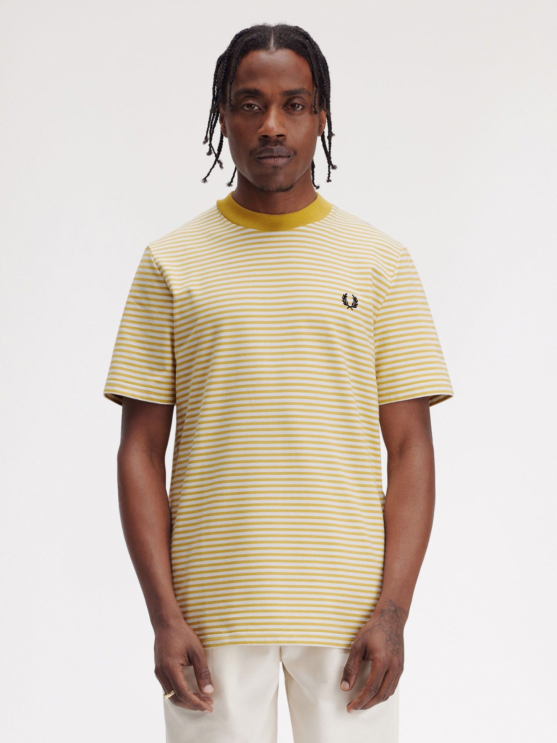 Fred Perry Fine Striped Yellow and White T-shirt