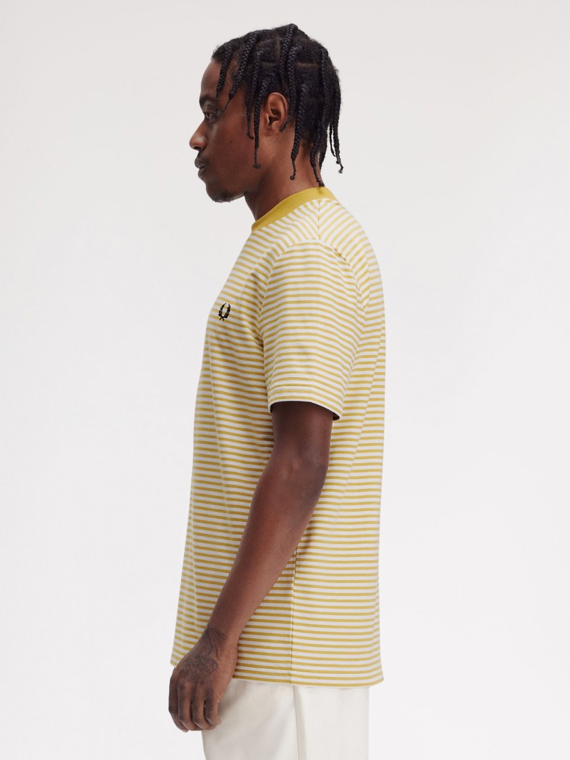 T-shirt Fred Perry Fine s Riscas Amarela e Branca
