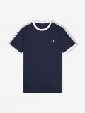 T-shirt Fred Perry Taped Ringer Azul e Branca