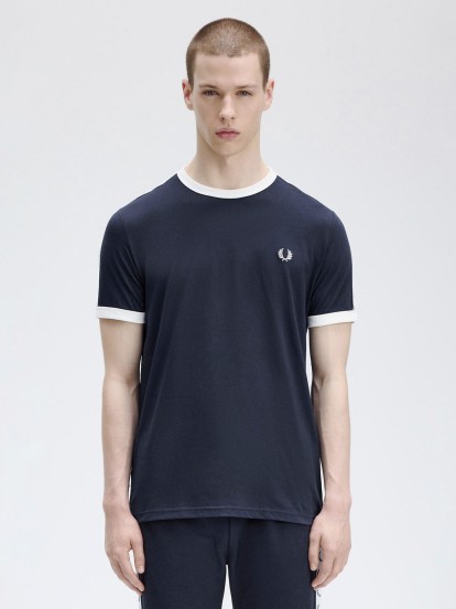 Fred Perry Taped Ringer Blue and White T-shirt