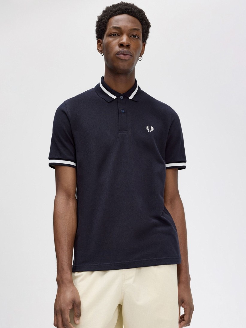 Polo Fred Perry M2 Single Tipped Azul Marinho e Branco