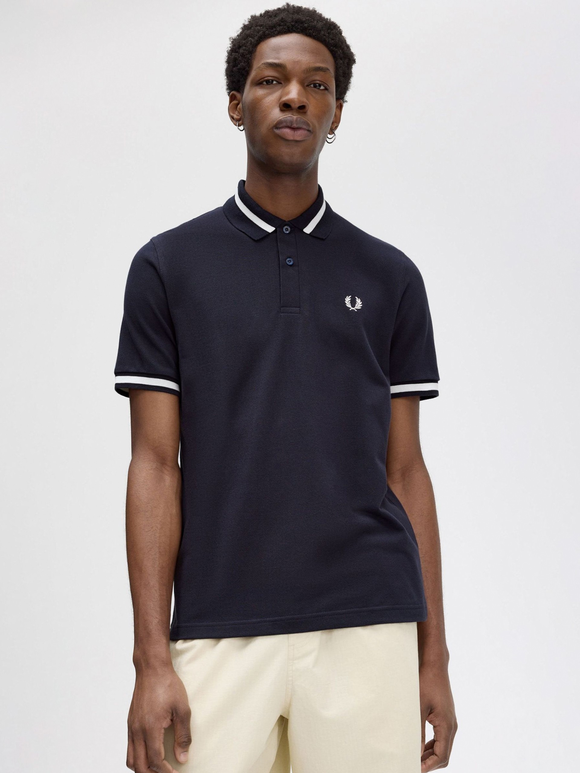 Polo Fred Perry M2 Single Tipped Azul Marinho e Branco