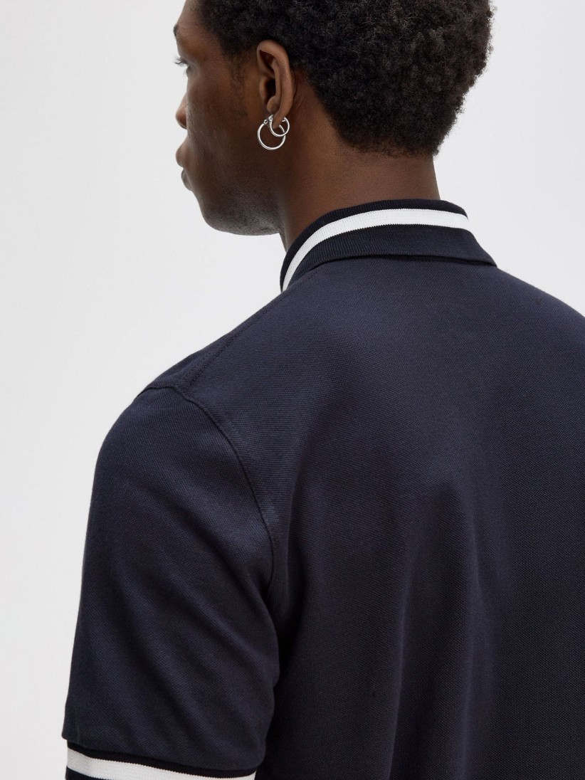 Polo Fred Perry M2 Single Tipped Azul Marinho e Branco