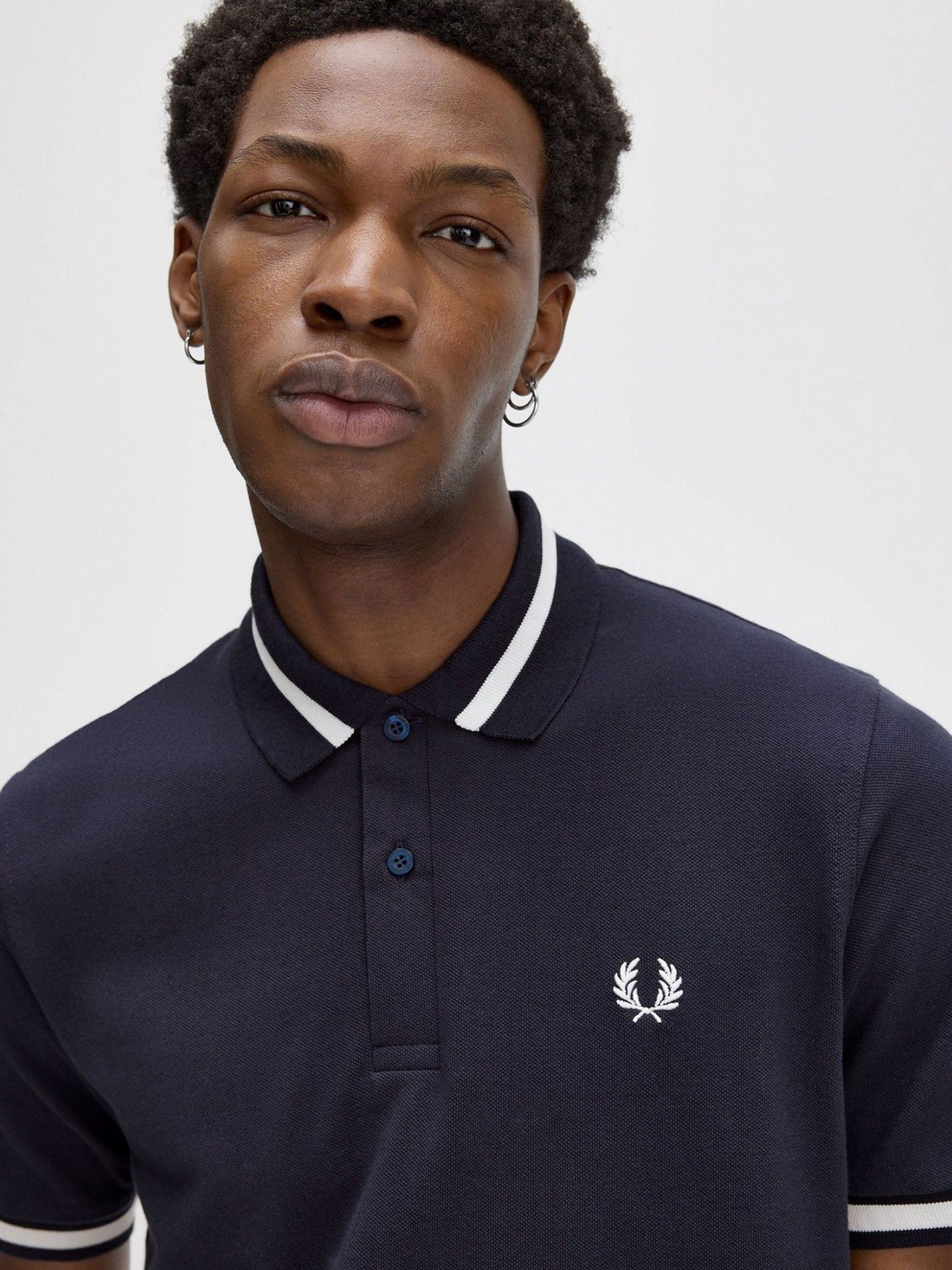 Polo Fred Perry M2 Single Tipped Azul Marinho e Branco