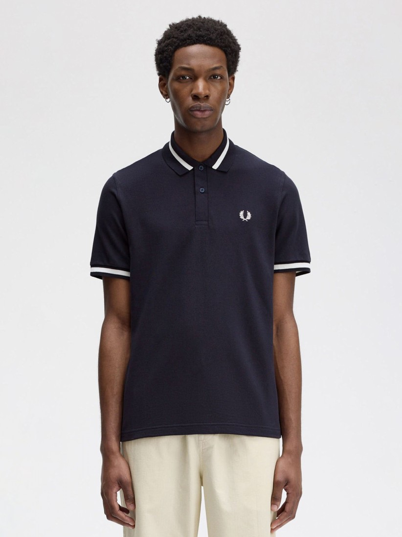 Polo Fred Perry M2 Single Tipped Azul Marinho e Branco