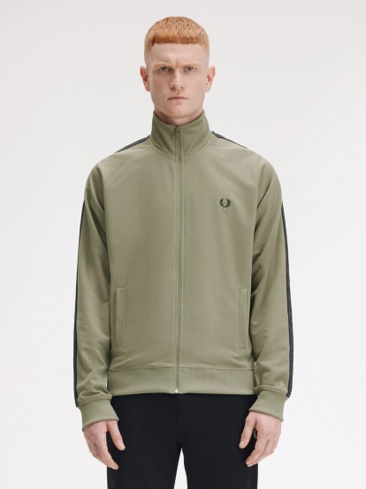 Fred Perry Contrast Tape Track Green and Grey Jacket