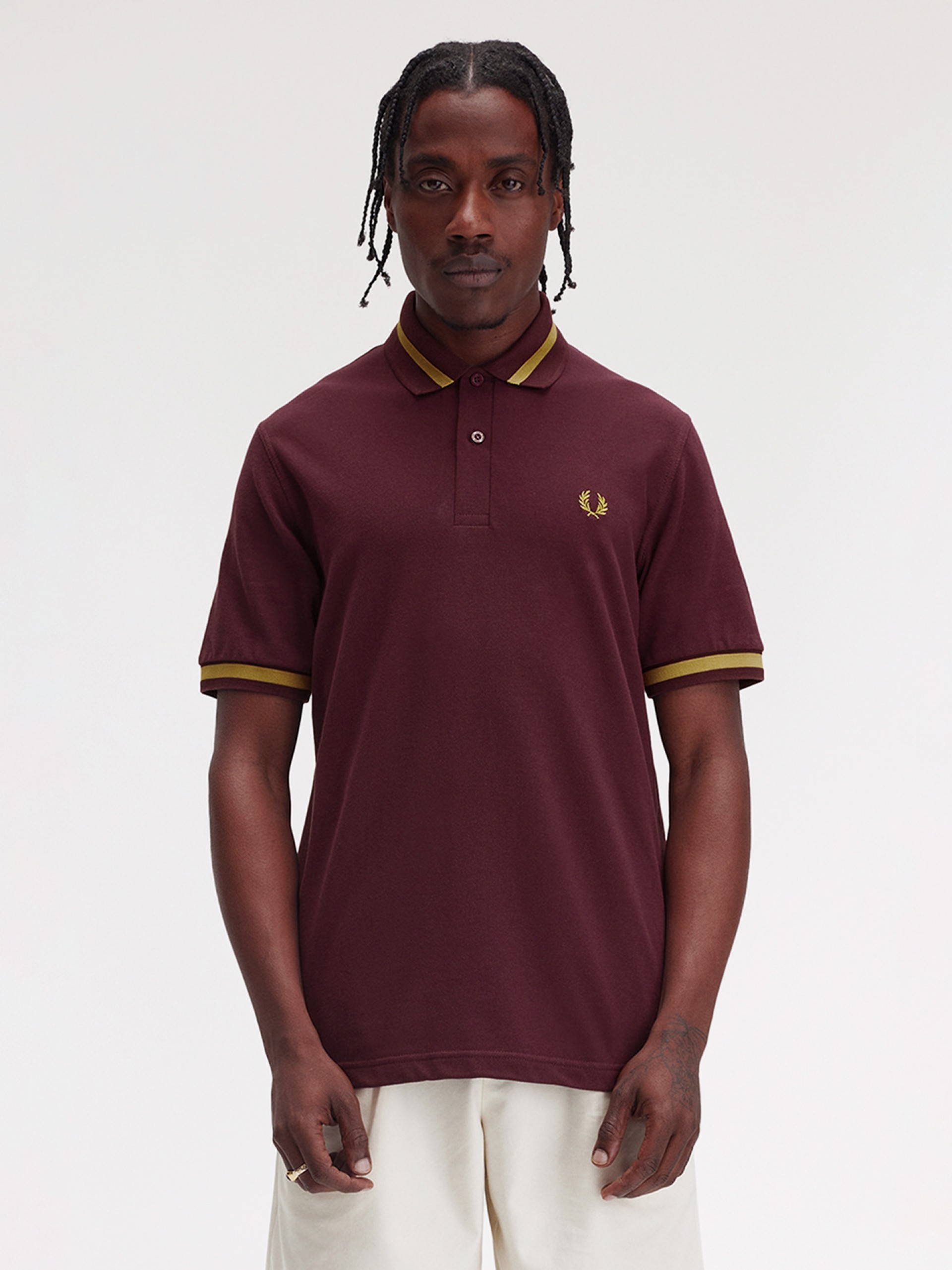 Polo Fred Perry M2 Single Tipped Bordeaux e Dourado