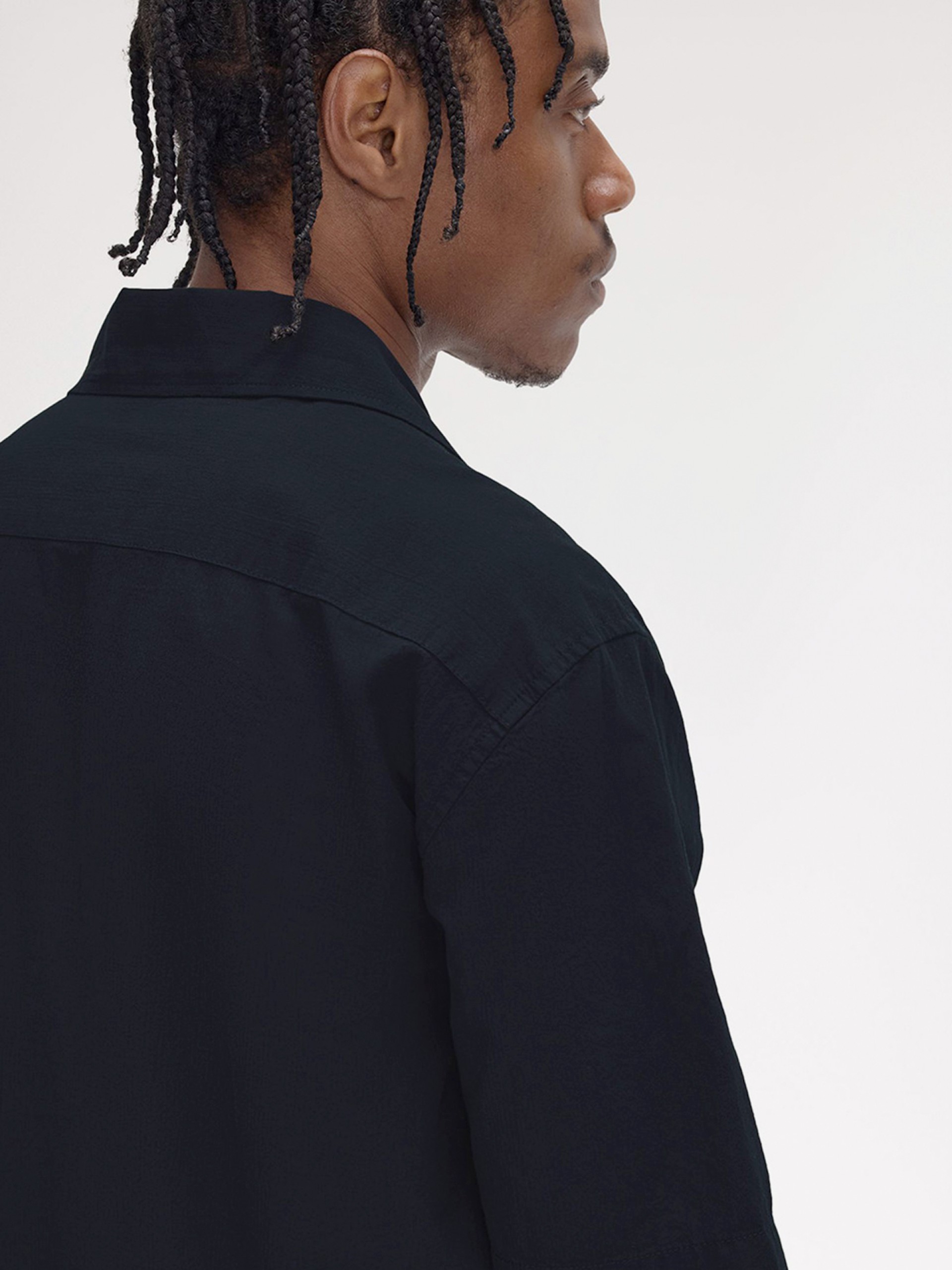 Camisa Fred Perry Lightweight Texture Revere Collar Azul Marinho