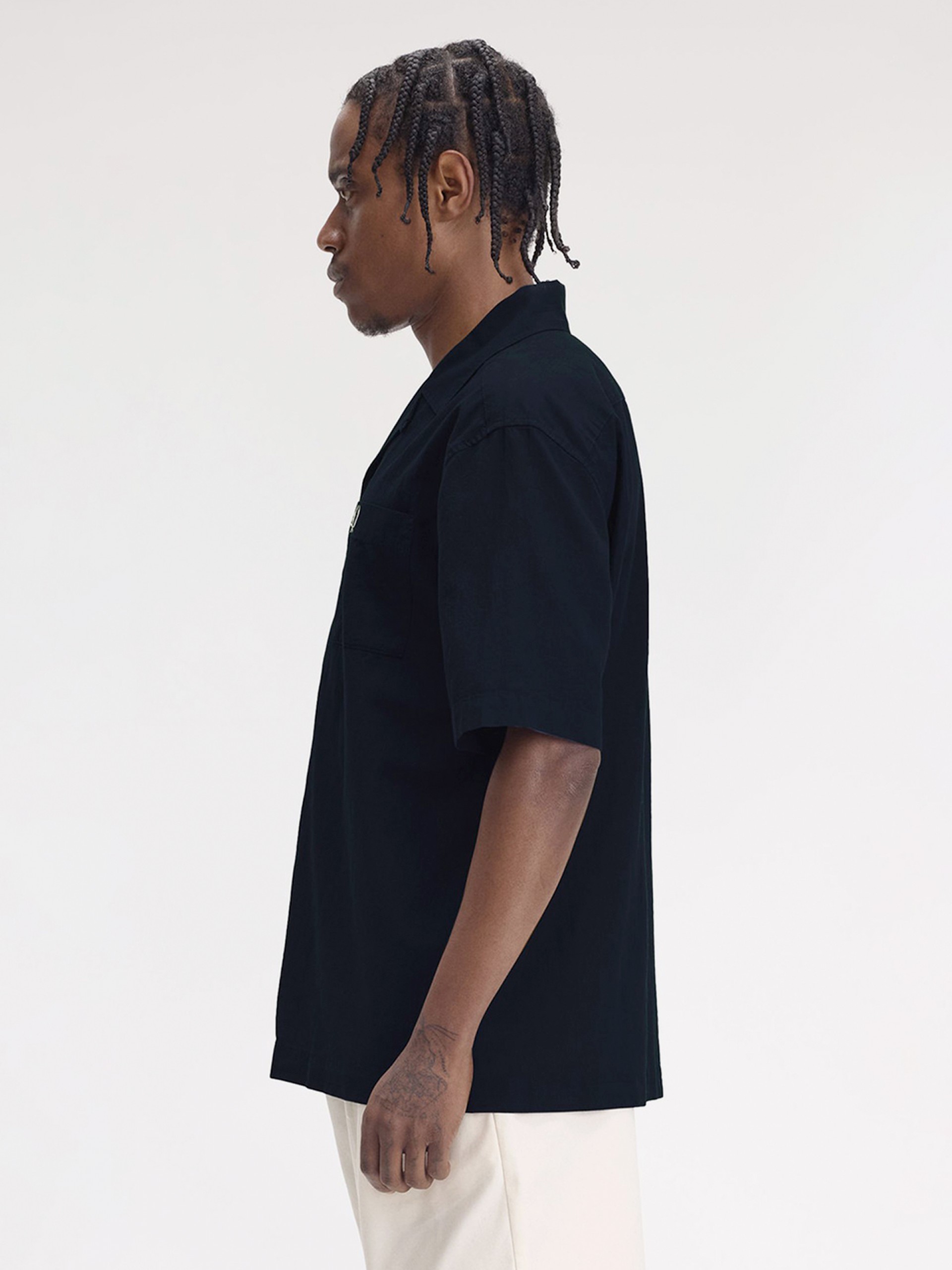 Camisa Fred Perry Lightweight Texture Revere Collar Azul Marinho