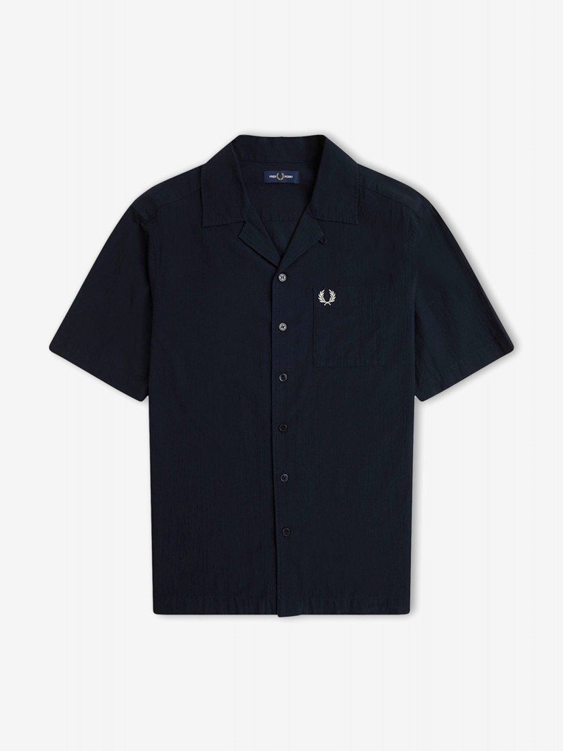 Fred Perry Lightweight Texture Revere Collar Navy Blue Shirt