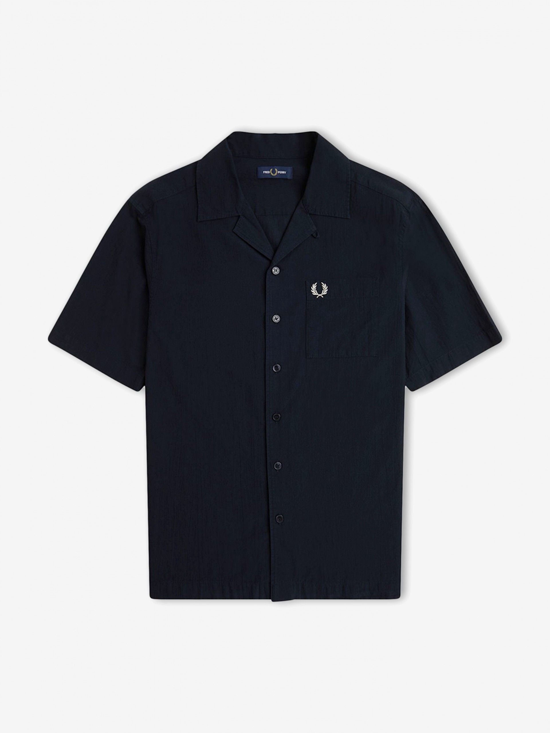 Camisa Fred Perry Lightweight Texture Revere Collar Azul Marinho