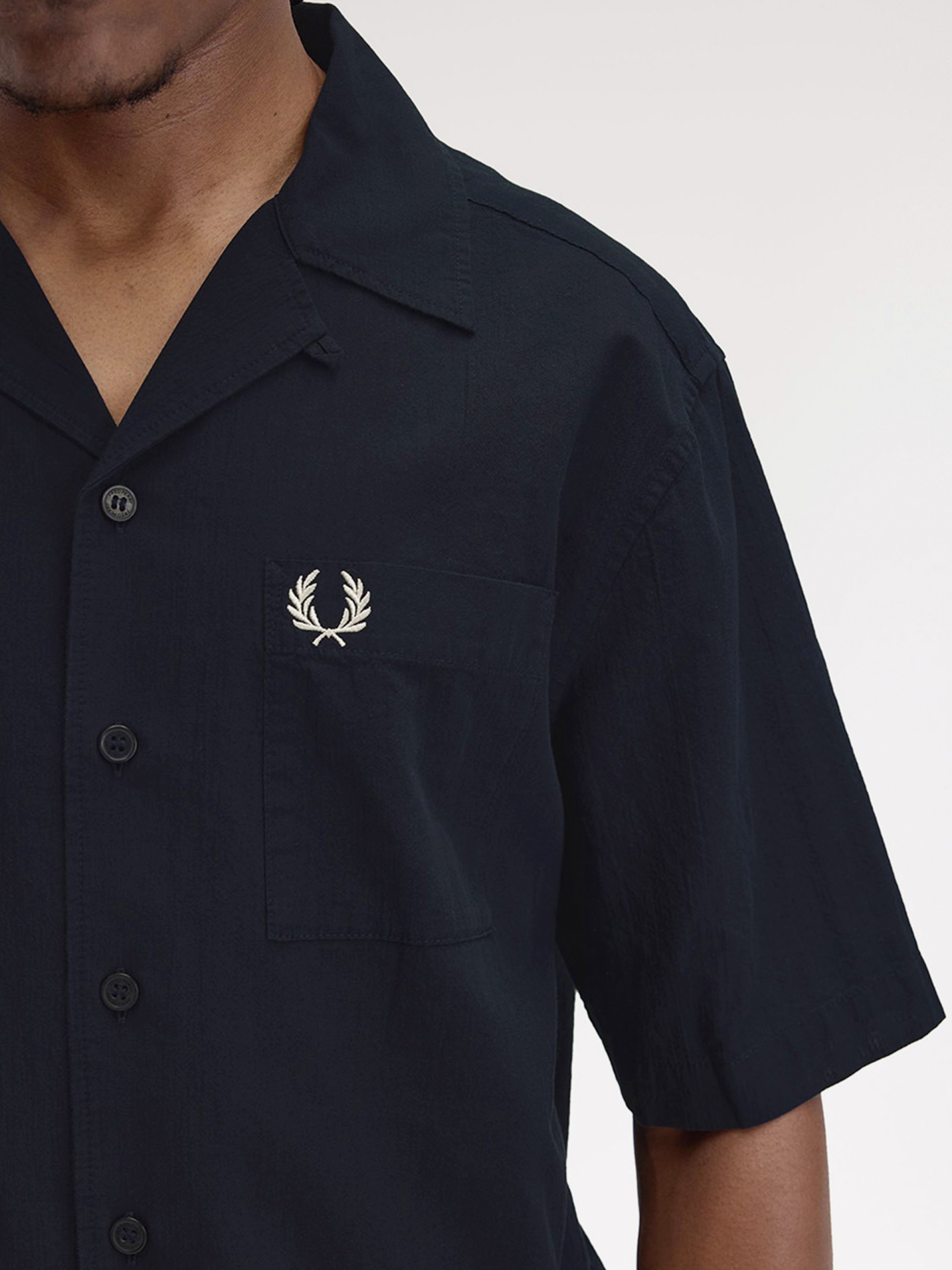 Camisa Fred Perry Lightweight Texture Revere Collar Azul Marinho