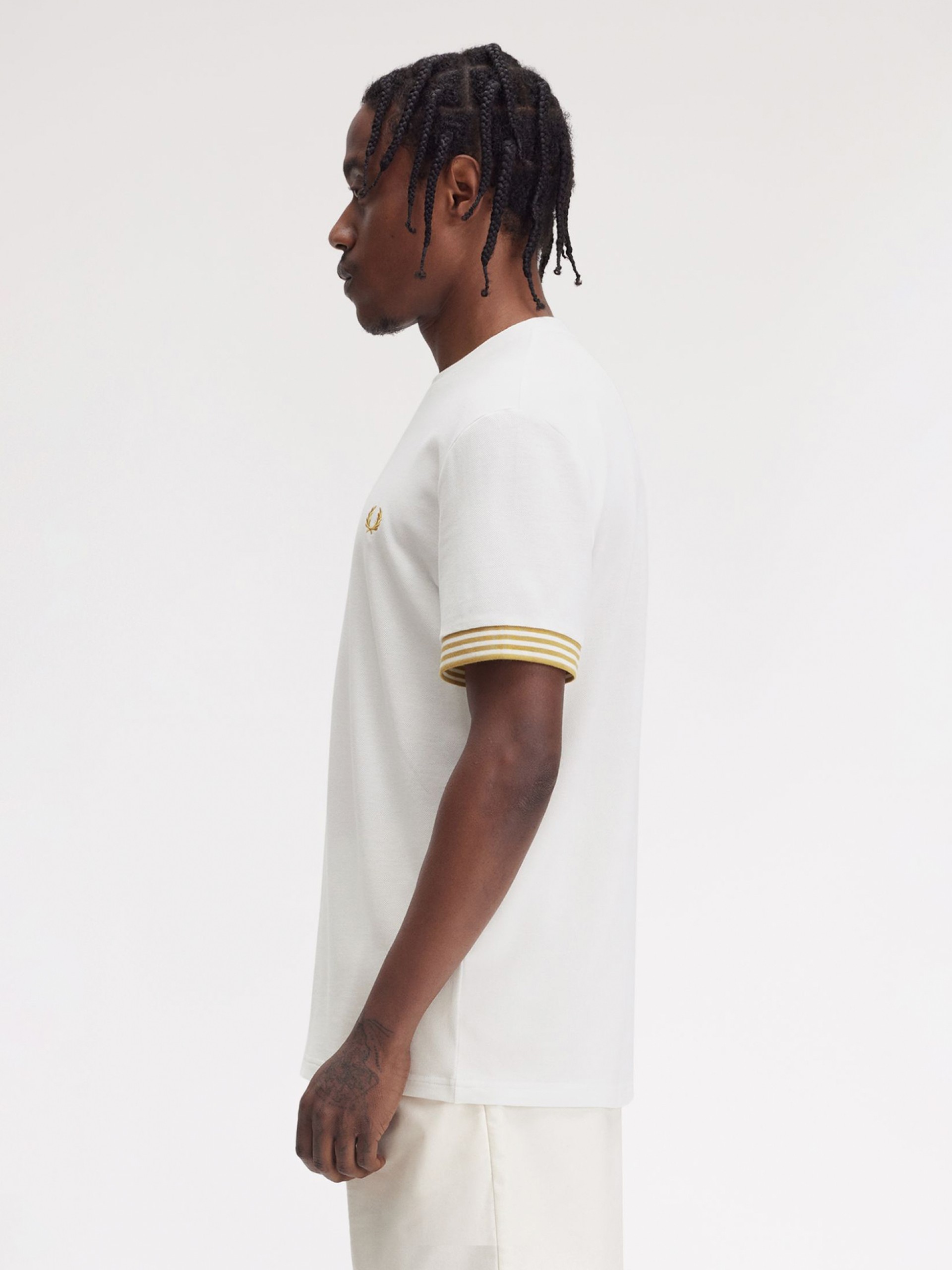 Fred Perry Striped Cuff White T-shirt