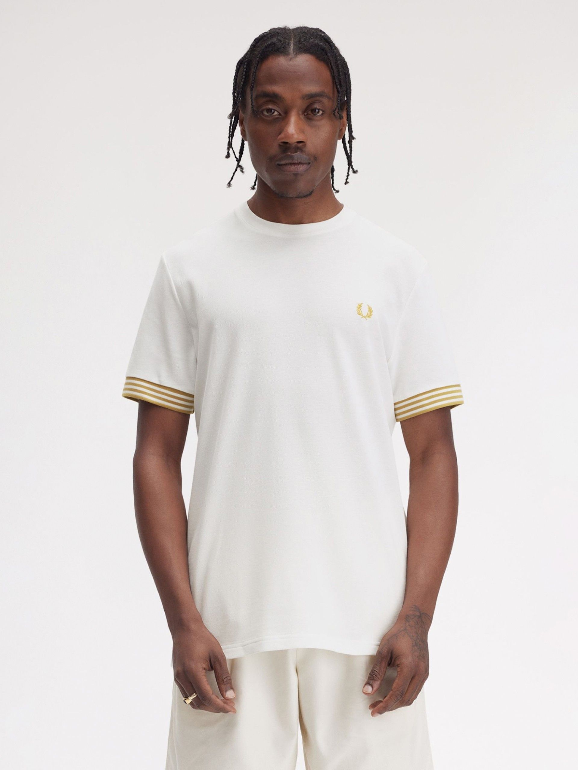 Fred Perry Striped Cuff White T-shirt