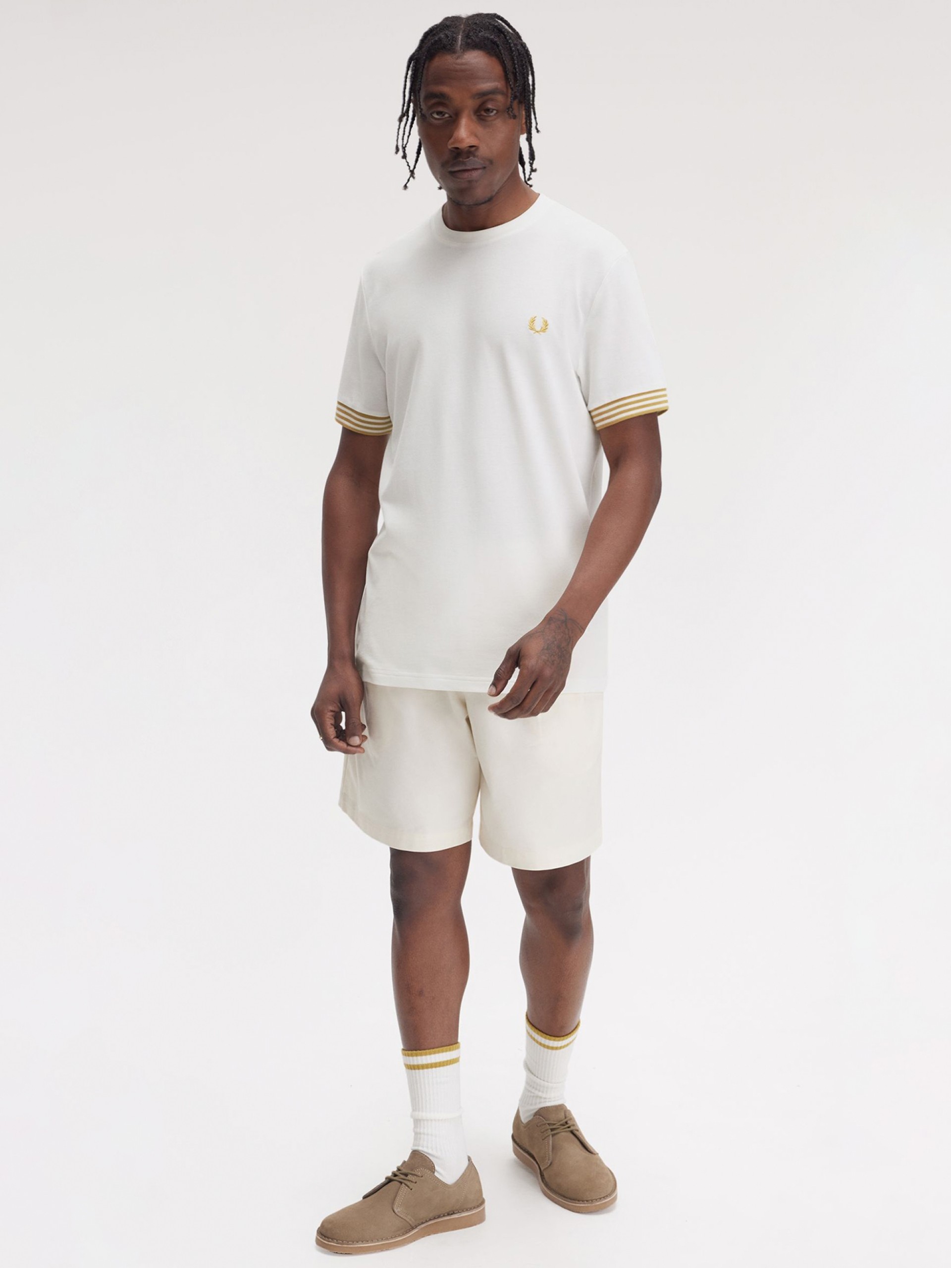 Fred Perry Striped Cuff White T-shirt