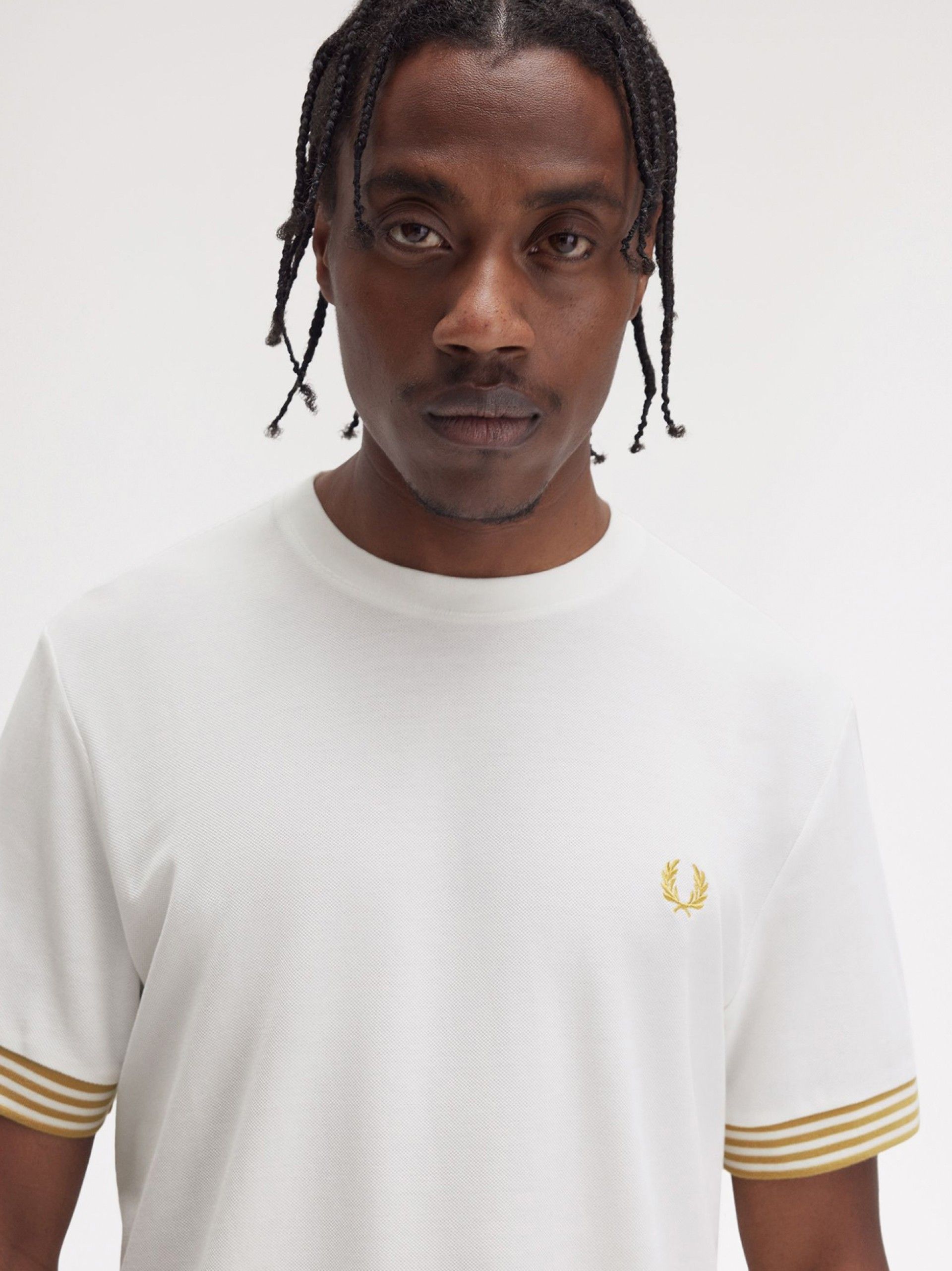 Fred Perry Striped Cuff White T-shirt