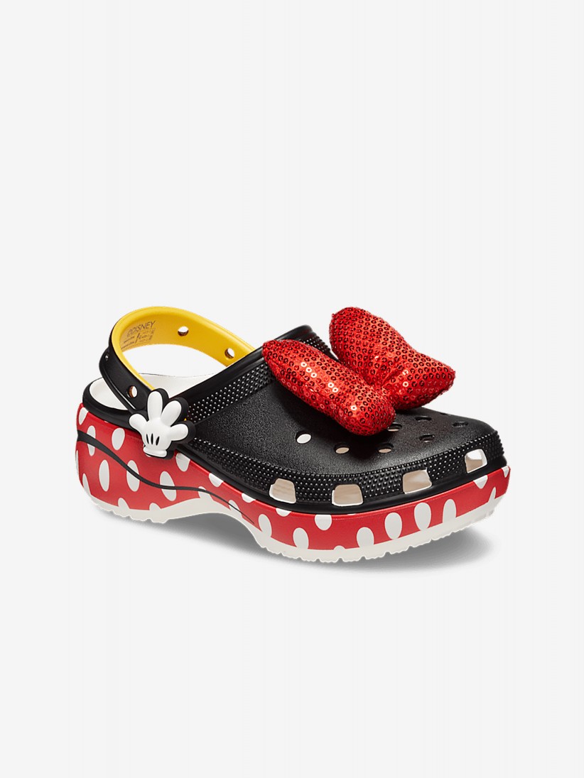 Sandlias Crocs Classic Minnie Mouse Platform Pretas e Vermelhas