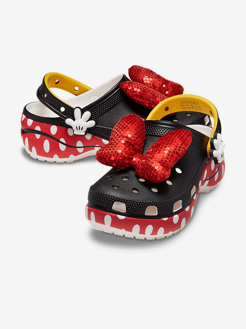 Sandlias Crocs Classic Minnie Mouse Platform Pretas e Vermelhas