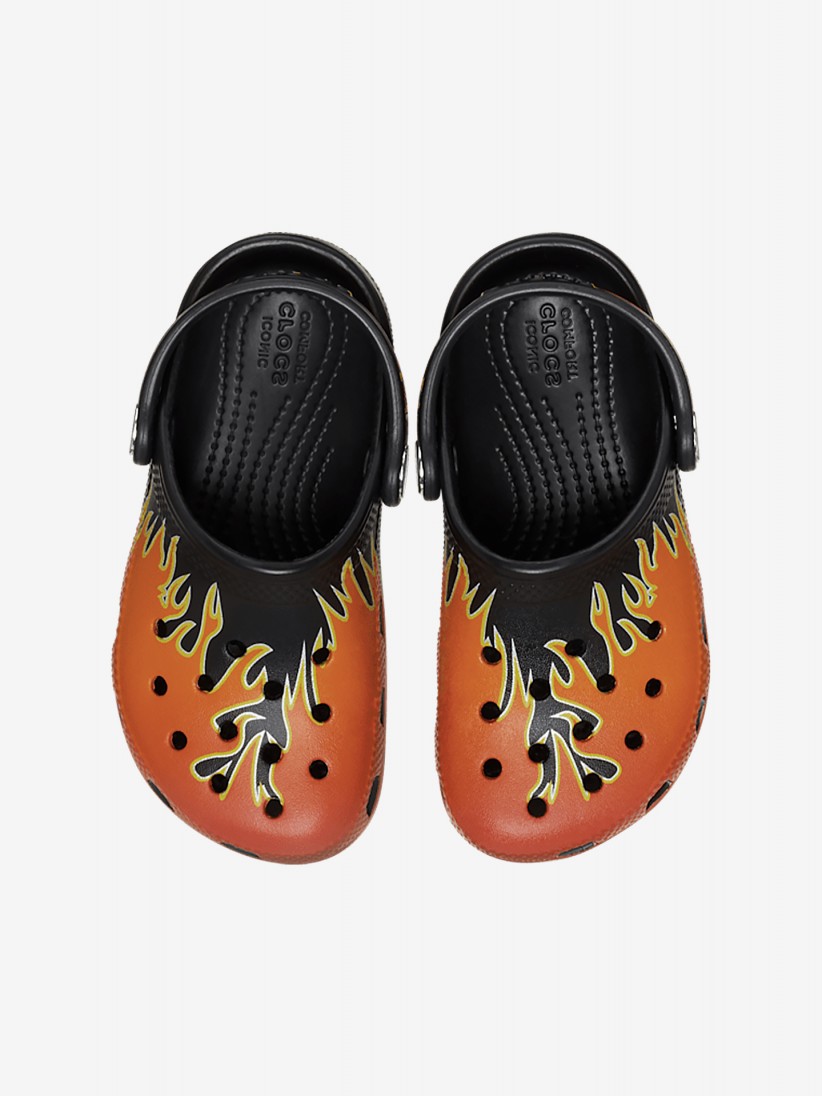 Sandlias Crocs Classic Flames Toddler Pretas e Laranja