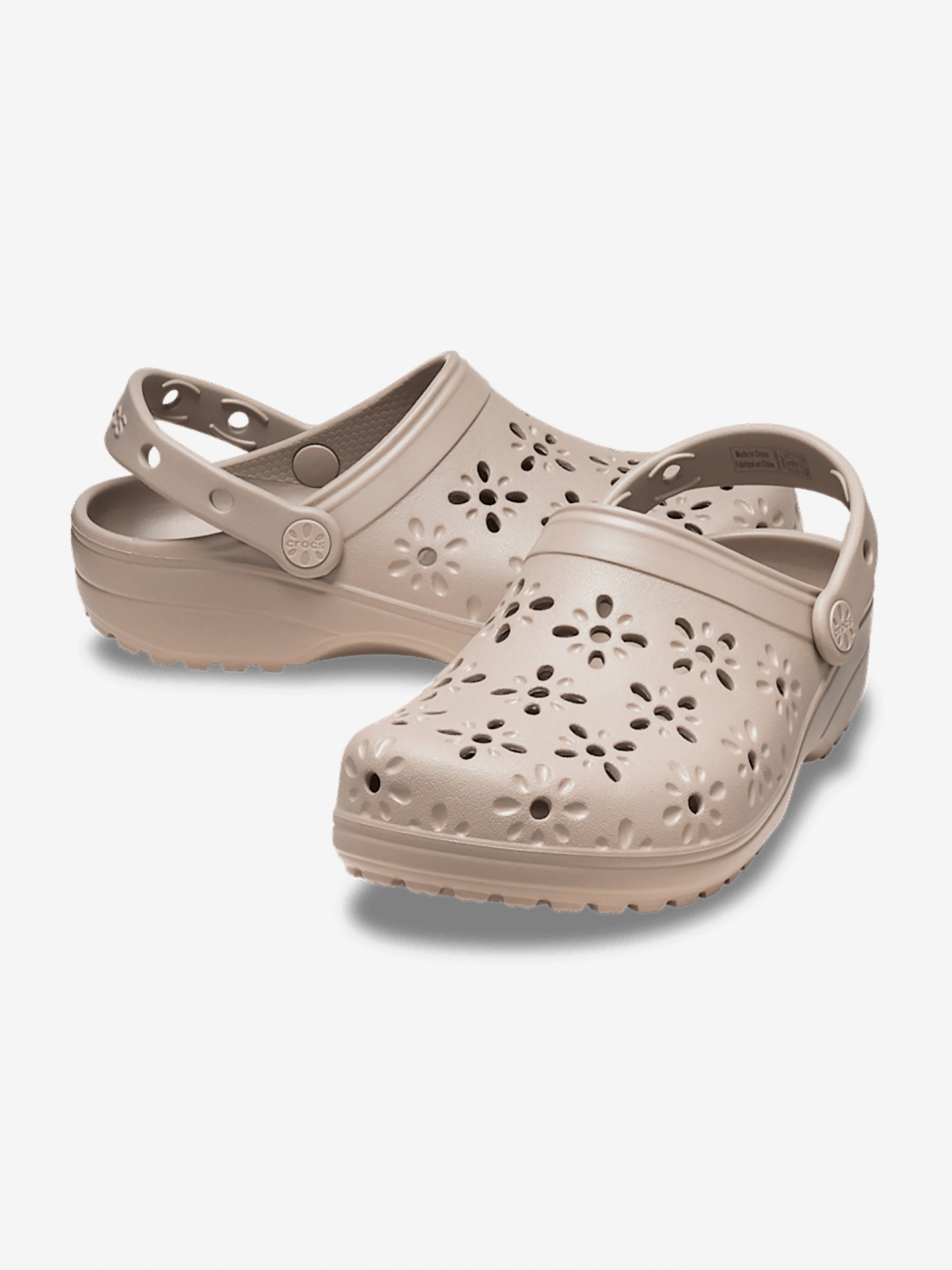 Sandálias Crocs Classic Floral Cut Out Bege