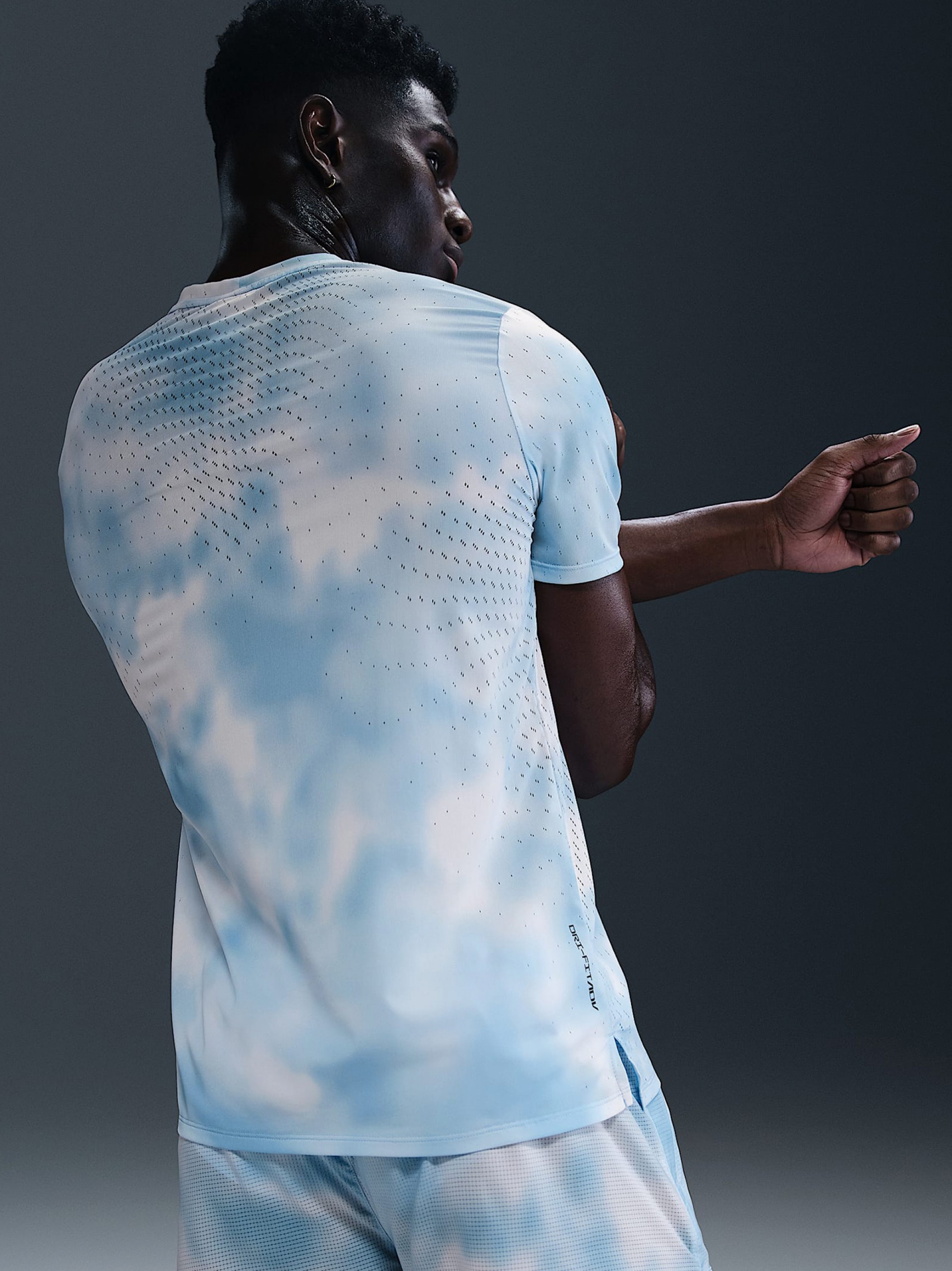 T-shirt de Running Nike Division Breathe Dri-FIT Azul e Branca Estampada Para Homem