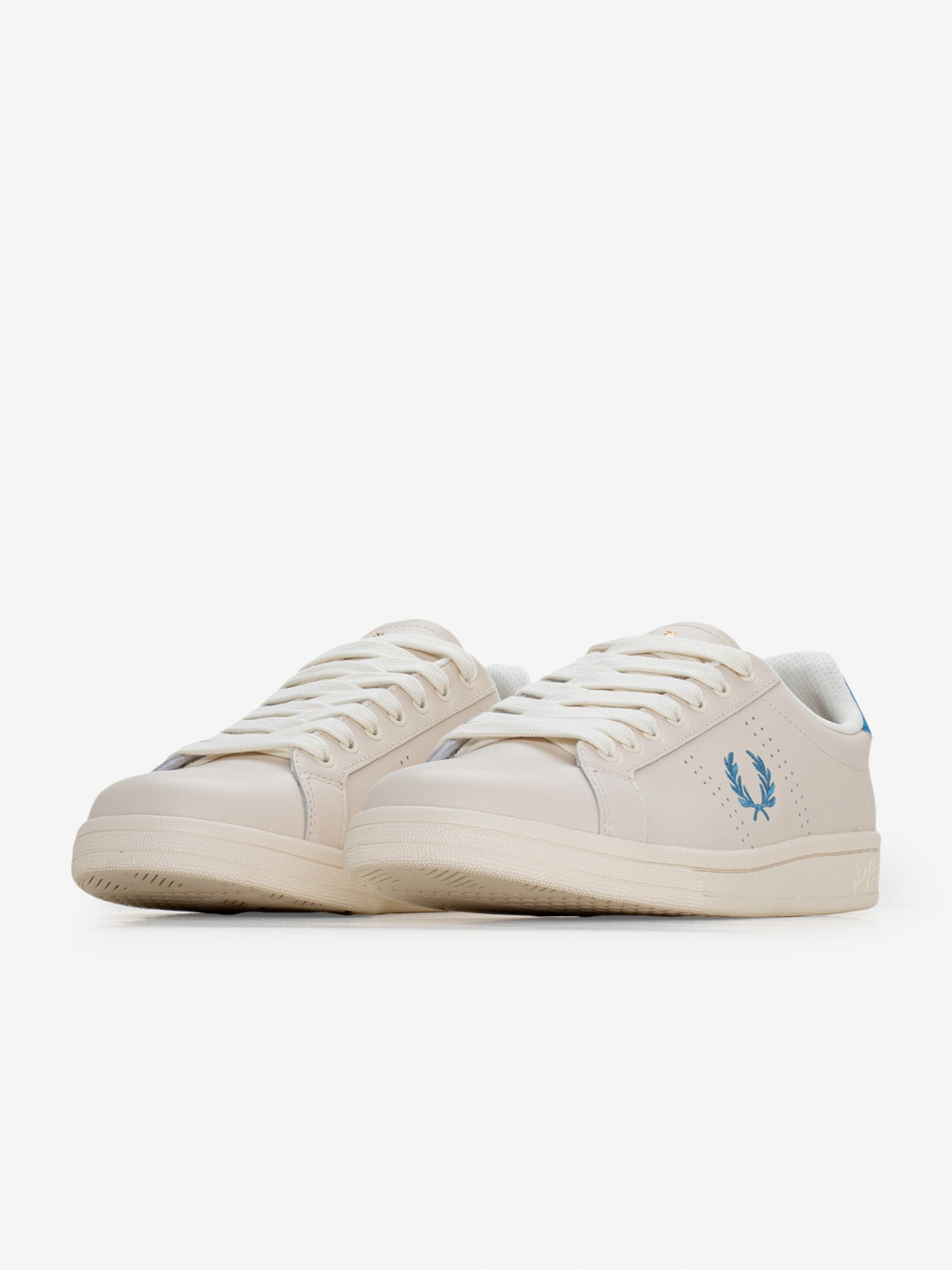 Sapatilhas Fred Perry B721 Em Pele Bege e Azuis