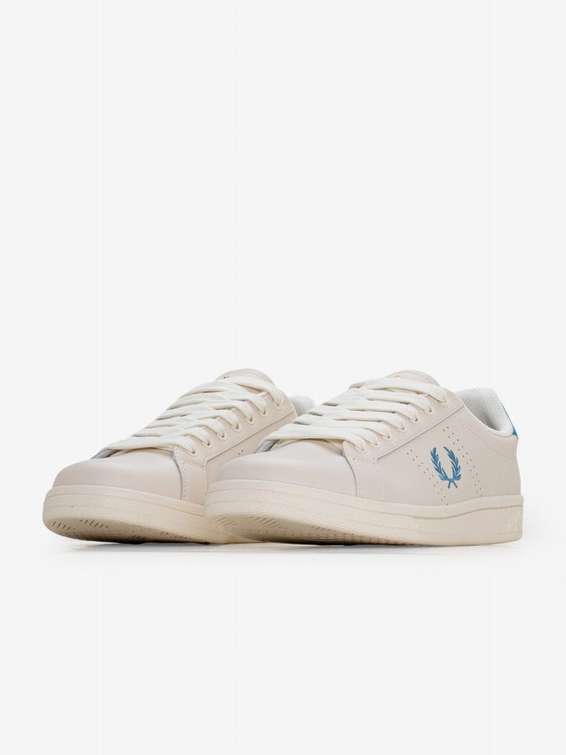Sapatilhas Fred Perry B721 Em Pele Bege e Azuis