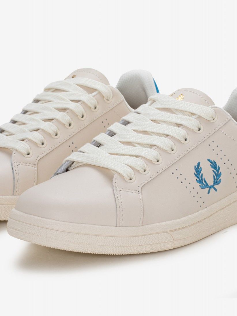 Sapatilhas Fred Perry B721 Em Pele Bege e Azuis