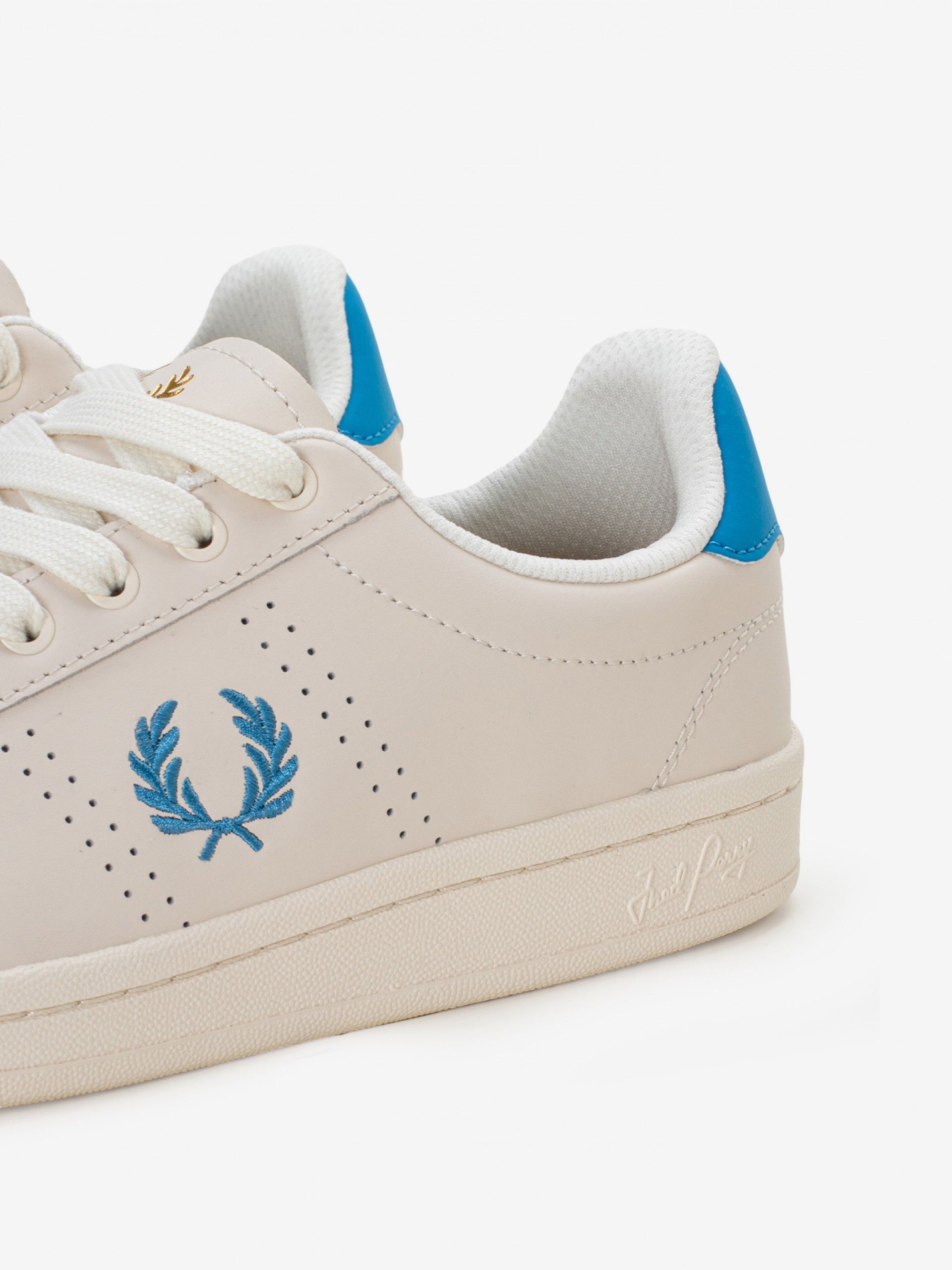 Sapatilhas Fred Perry B721 Em Pele Bege e Azuis