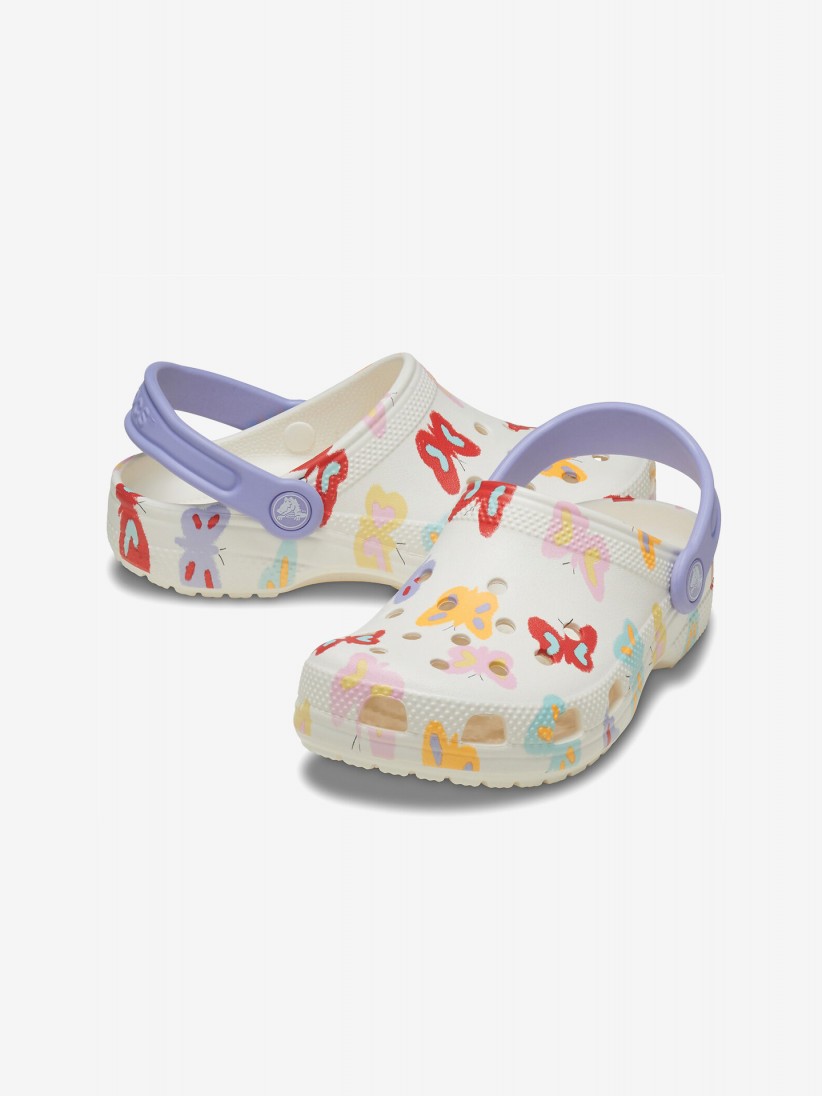 Sandálias Crocs Classic Kids Brancas Com Borboletas Sandálias Crocs Classic Kids Brancas Com Borboletas