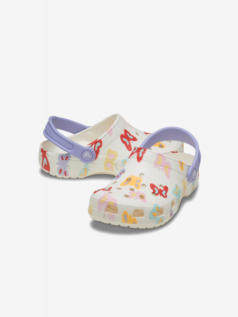 Sandlias Crocs Classic Toddler Brancas Com Borboletas