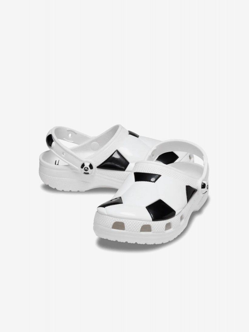 Sandálias Crocs Classic Bola de Futebol Toddler Brancas e Pretas Sandálias Crocs Classic Bola de Futebol Toddler Brancas e Pretas