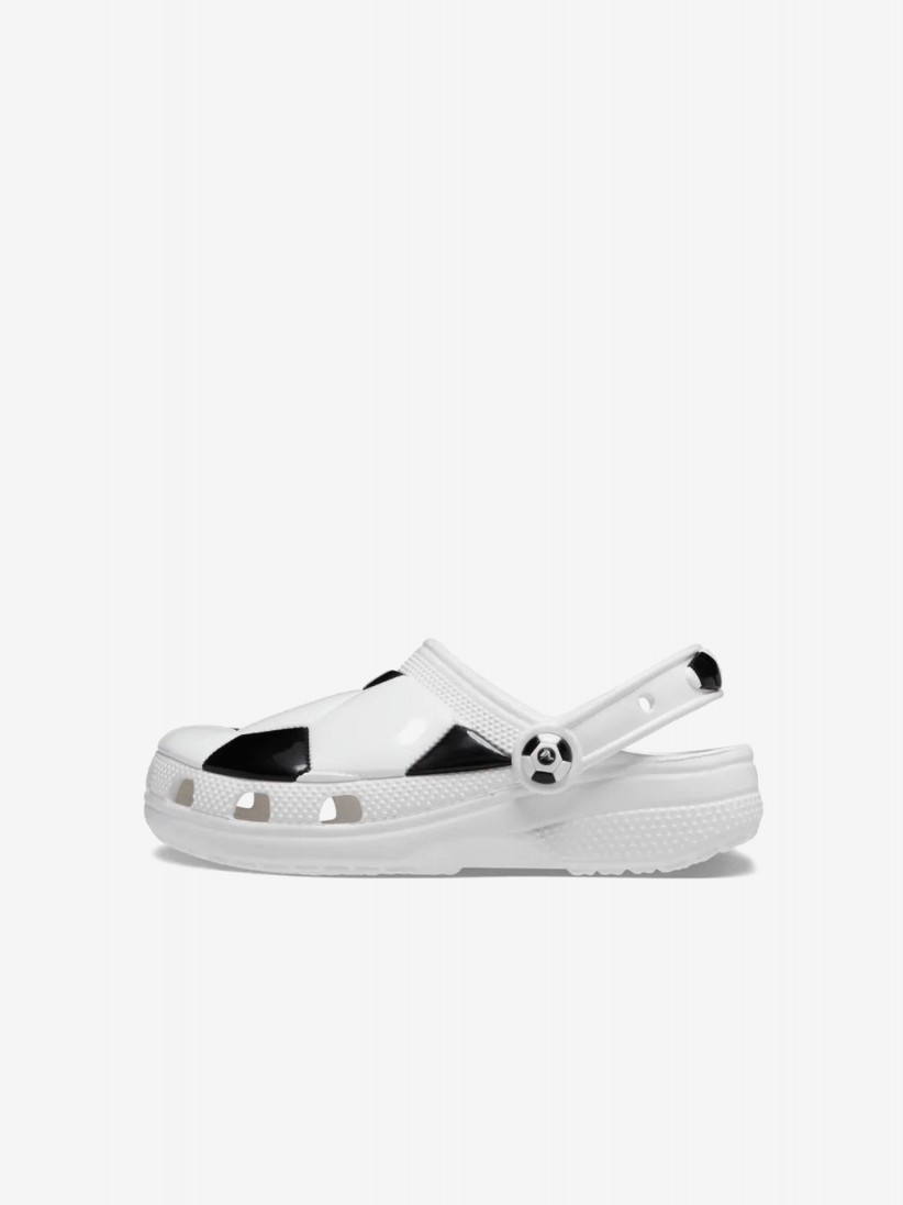 Sandlias Crocs Classic Bola de Futebol Toddler Brancas e Pretas