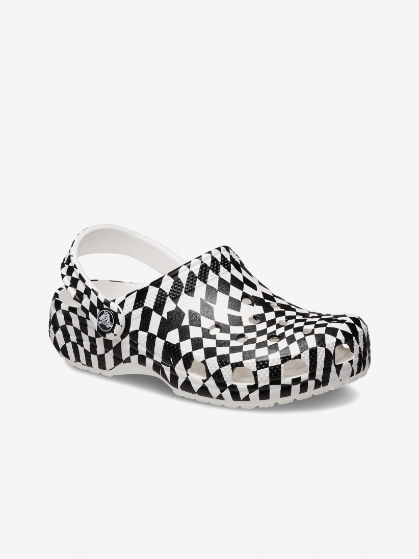 Sandlias Crocs Classic Warped Checker Kids Brancas e Pretas