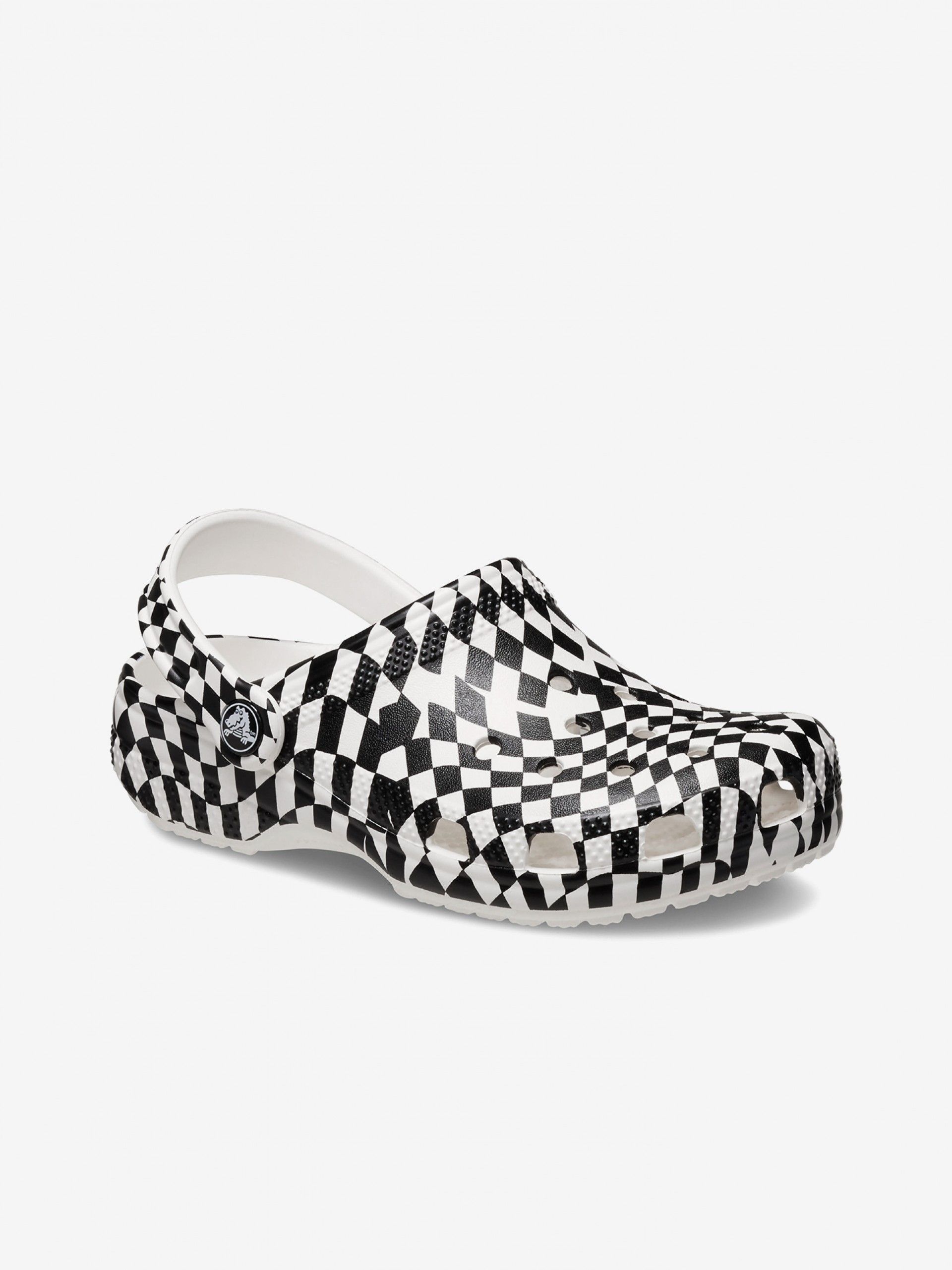 Sandálias Crocs Classic Warped Checker Kids Brancas e Pretas