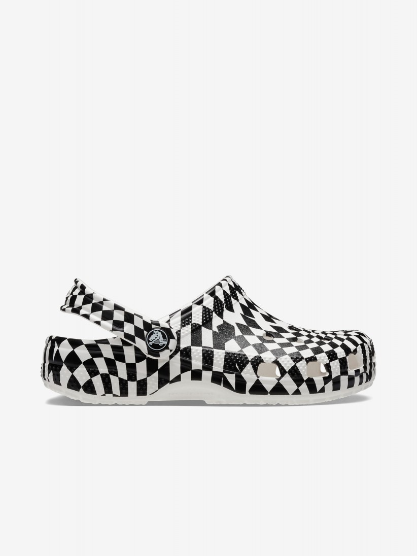 Sandlias Crocs Classic Warped Checker Kids Brancas e Pretas