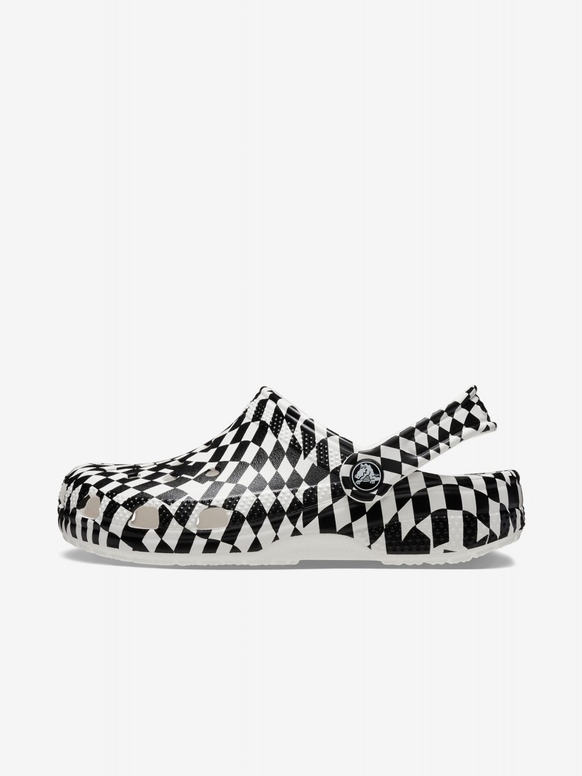 Sandlias Crocs Classic Warped Checker Kids Brancas e Pretas