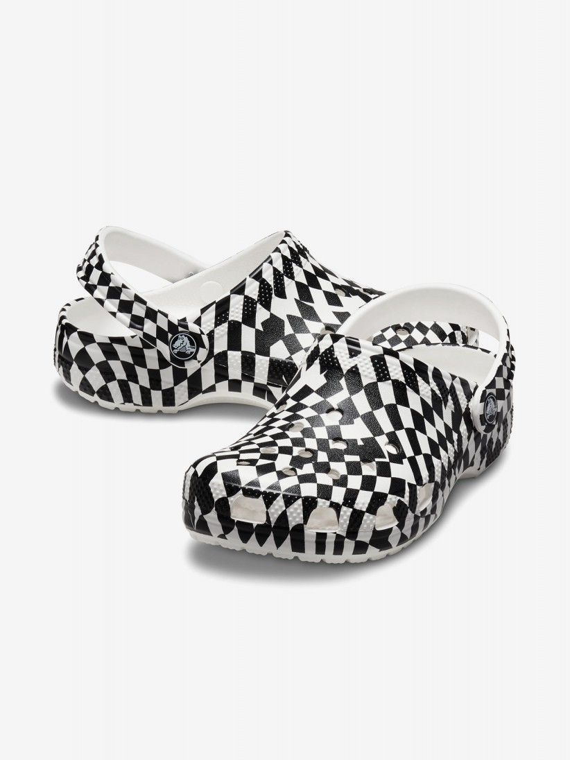 Sandlias Crocs Classic Warped Checker Kids Brancas e Pretas