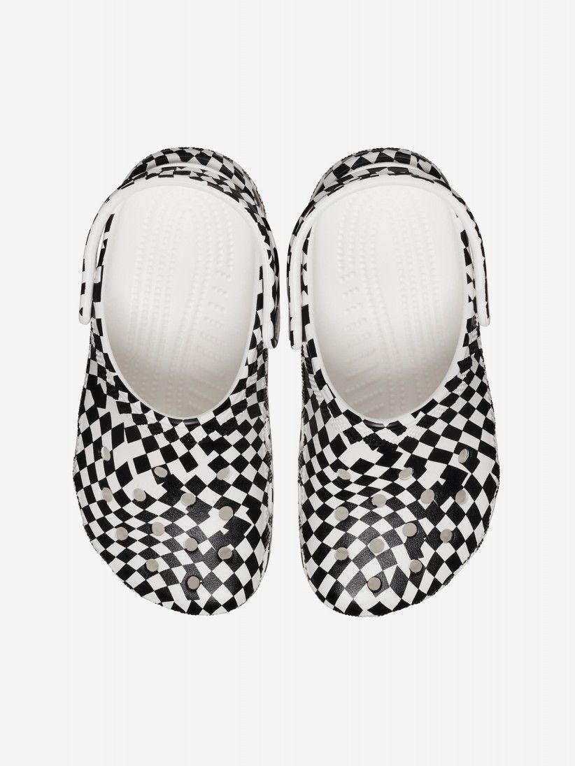 Sandlias Crocs Classic Warped Checker Kids Brancas e Pretas
