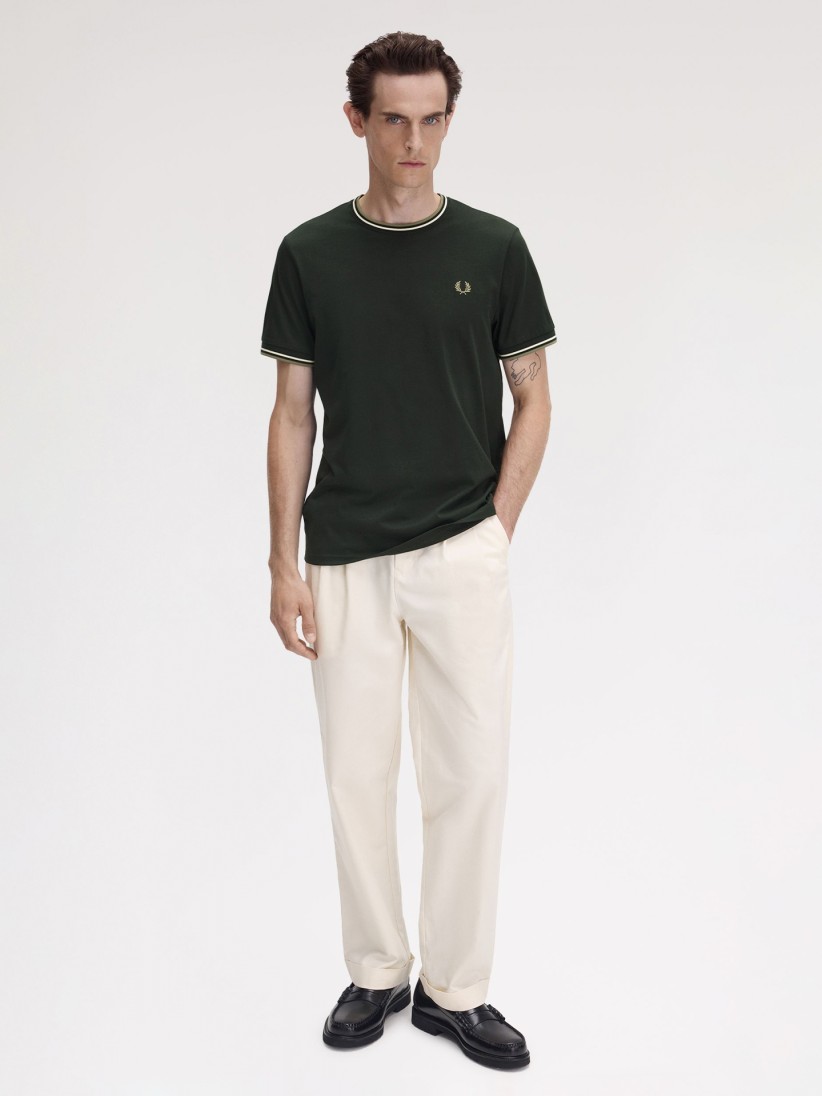 Fred Perry Twin Tipped Green and White T-shirt