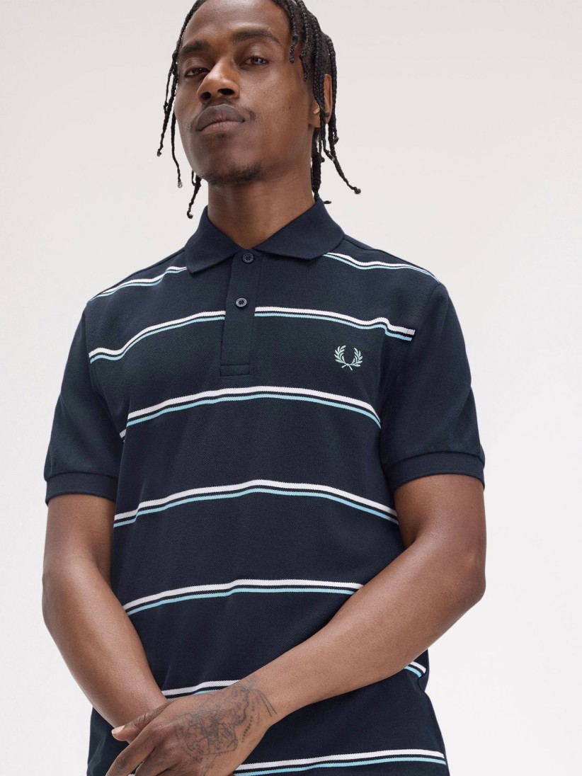 Fred Perry Striped Blue Polo Shirt